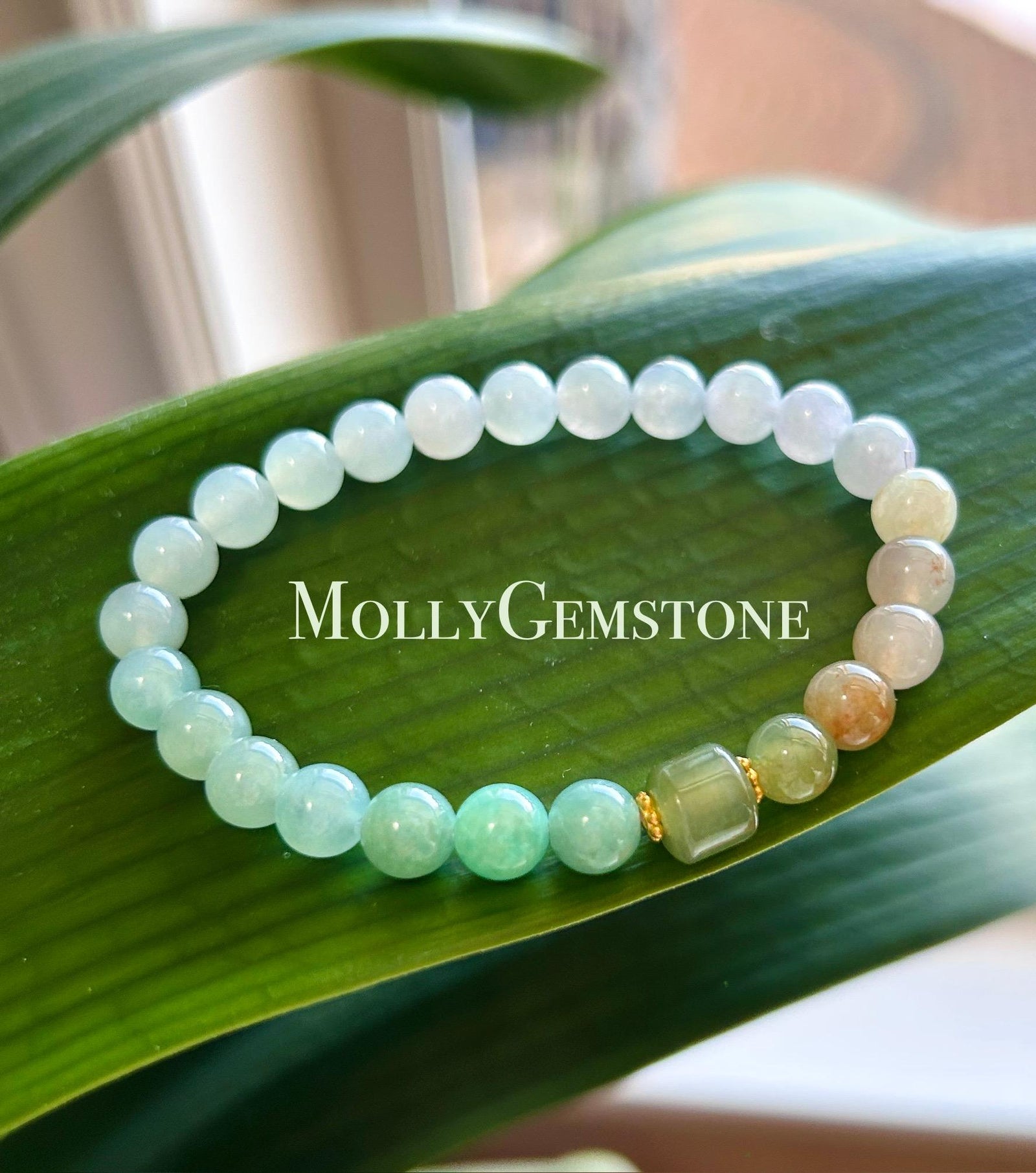 Jadeite Jade Beaded Bracelet Jewelry Natural Burmese Type A Icy Highly Translucent Jadeite MultiColor Rainbow Feicui 7mm Handmade Gift