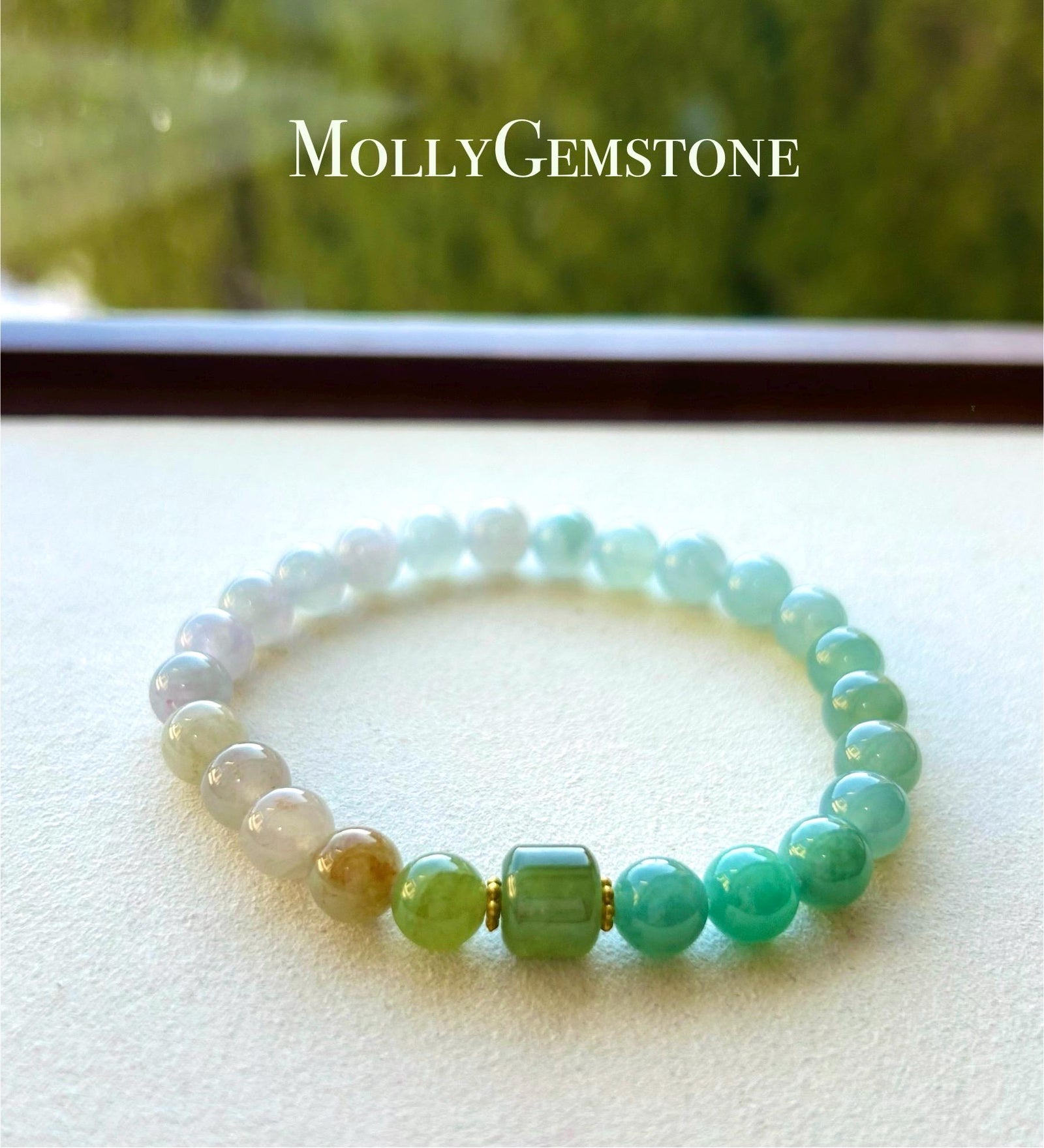 Jadeite Jade Beaded Bracelet Jewelry Natural Burmese Type A Icy Highly Translucent Jadeite MultiColor Rainbow Feicui 7mm Handmade Gift