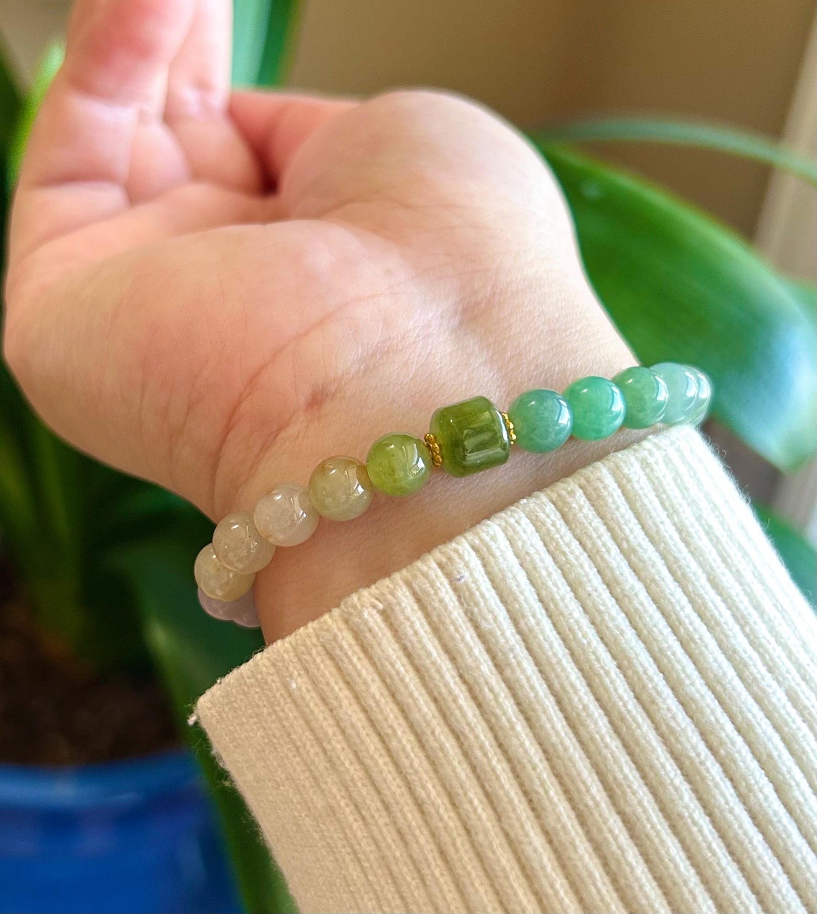 Jadeite Jade Beaded Bracelet Jewelry Natural Burmese Type A Icy Highly Translucent Jadeite MultiColor Rainbow Feicui 7mm Handmade Gift