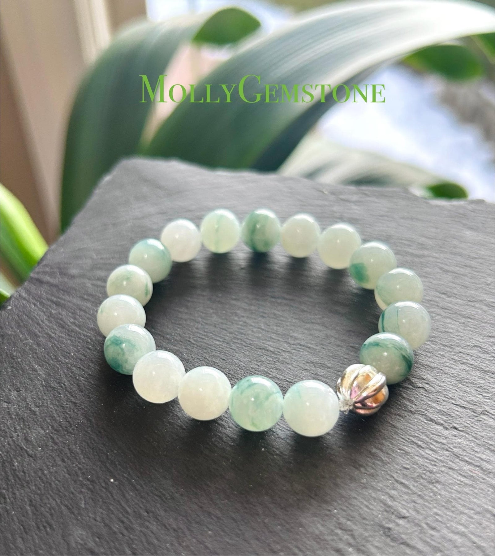 Jadeite Jade Beaded Bracelet Jewelry Authentic Untreated Genuine Type A Burmese Icy Translucent Blue Floral(蓝飘花) 10mm FeiCui Handemade Gift