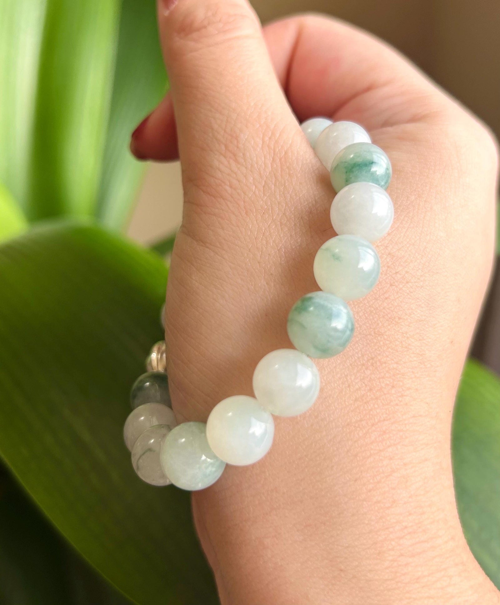 Jadeite Jade Beaded Bracelet Jewelry Authentic Untreated Genuine Type A Burmese Icy Translucent Blue Floral(蓝飘花) 10mm FeiCui Handemade Gift