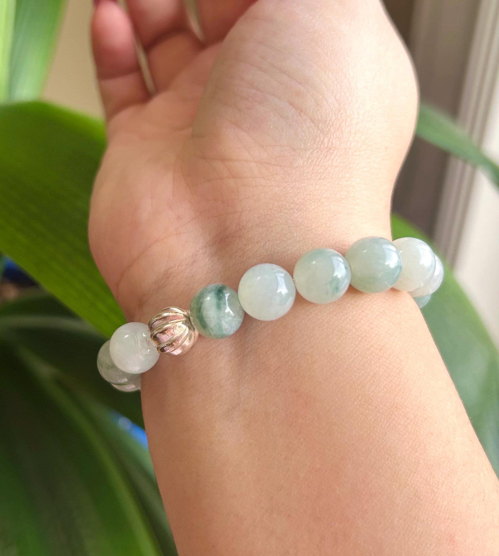 Jadeite Jade Beaded Bracelet Jewelry Authentic Untreated Genuine Type A Burmese Icy Translucent Blue Floral(蓝飘花) 10mm FeiCui Handemade Gift