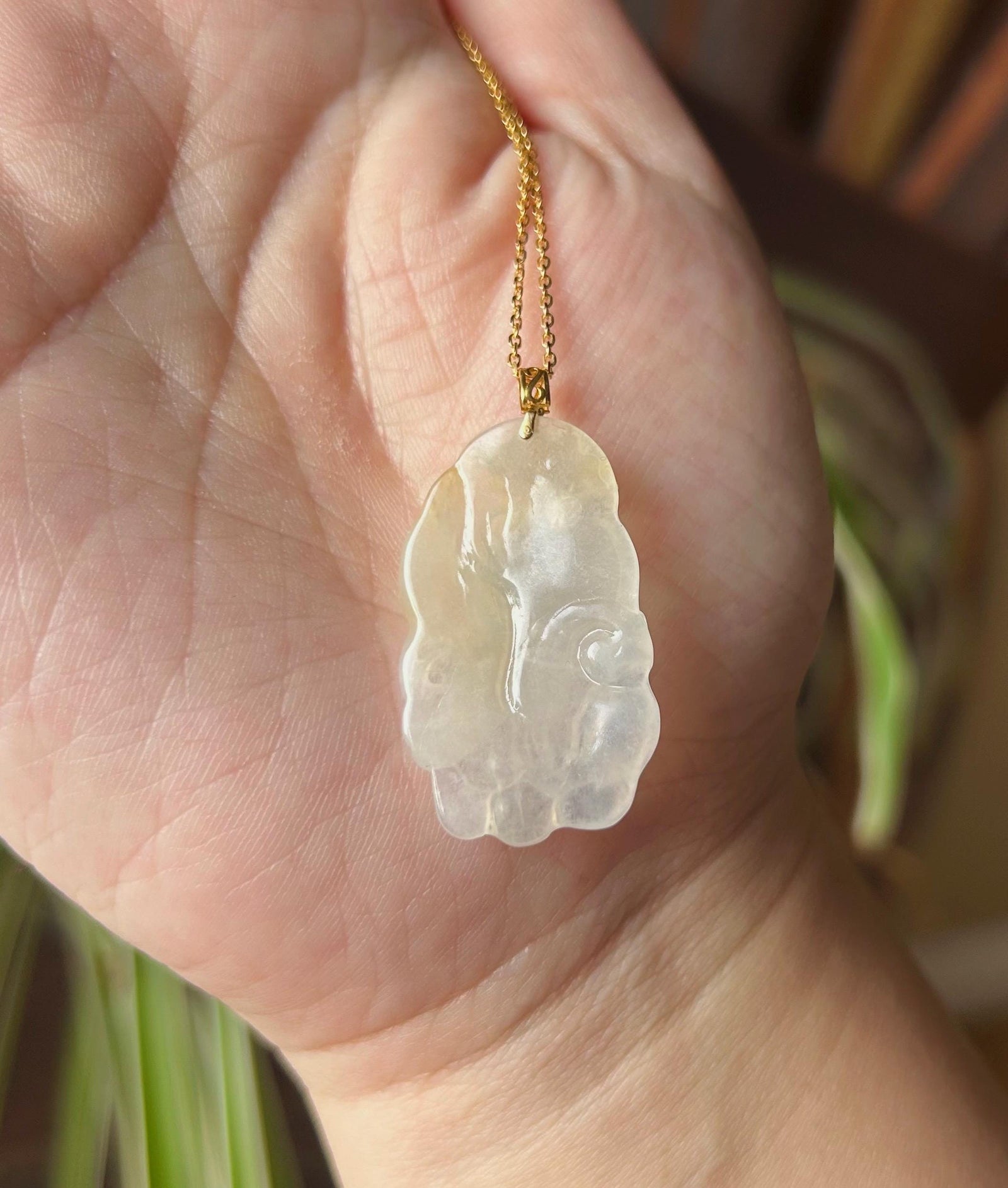Jadeite Jade Pendant Jewelry Authentic Burmese Untreated Type A Highly Translucent Icy Yellow Crane Pendant 18k Solid Gold Bail Gift for Her