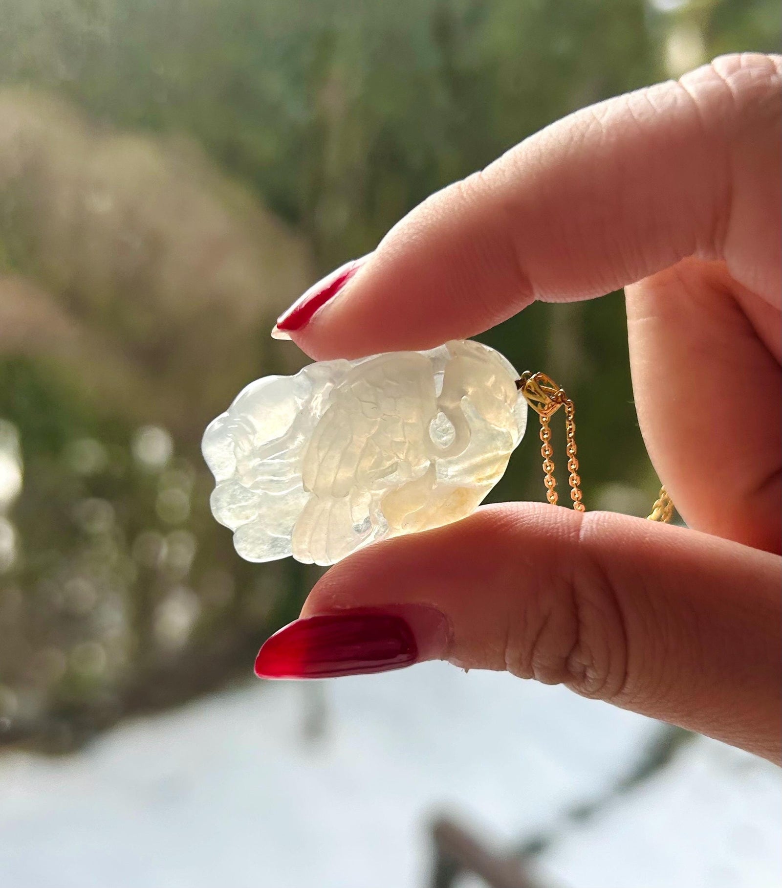 Jadeite Jade Pendant Jewelry Authentic Burmese Untreated Type A Highly Translucent Icy Yellow Crane Pendant 18k Solid Gold Bail Gift for Her