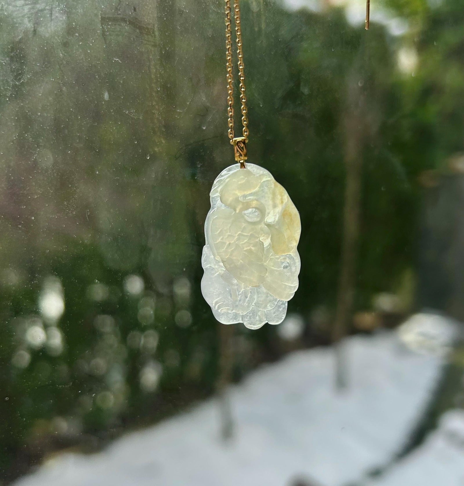Jadeite Jade Pendant Jewelry Authentic Burmese Untreated Type A Highly Translucent Icy Yellow Crane Pendant 18k Solid Gold Bail Gift for Her