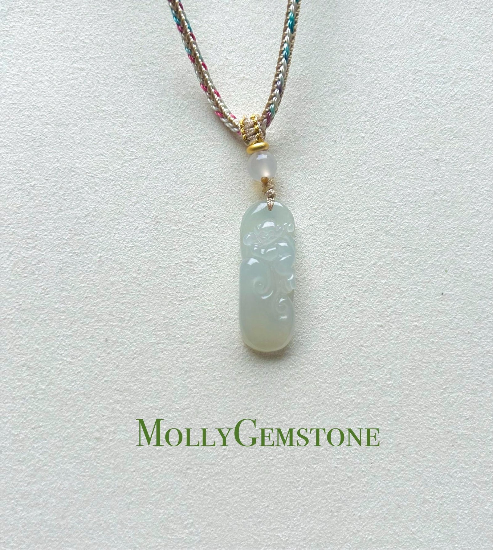 Jadeite Jade Pendant Jewelry Gift Burmese Untreated Type A Highly Translucent Icy White Jadeite Cute Monkey RuYi Pendant Hand-woven Necklace