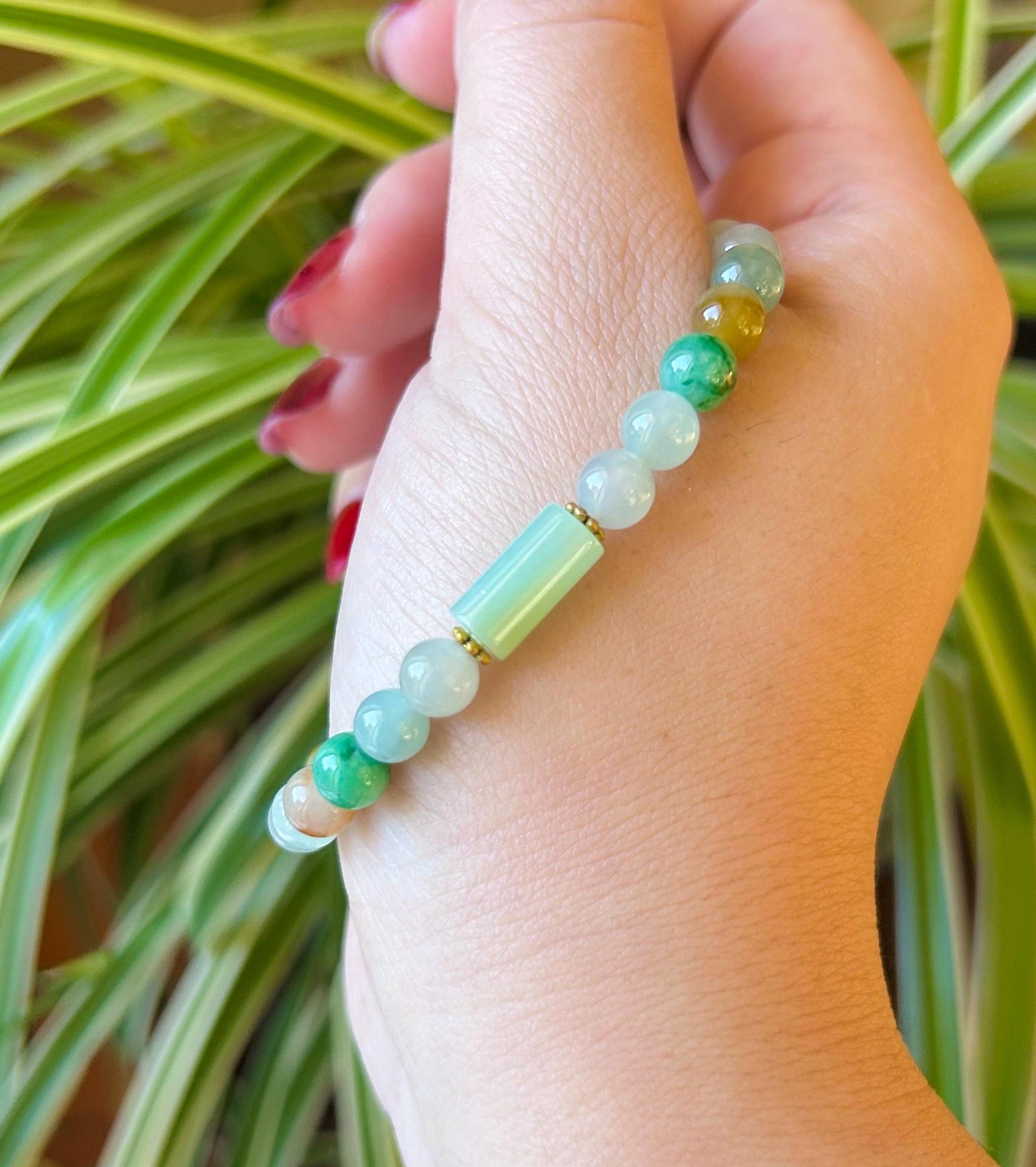 Jadeite Jade Beaded Bracelet Jewelry Natural Untreated Burmese Type A Icy Translucent Jadeite Multi-color Rainbow Feicui 6.2mm Handmade Gift