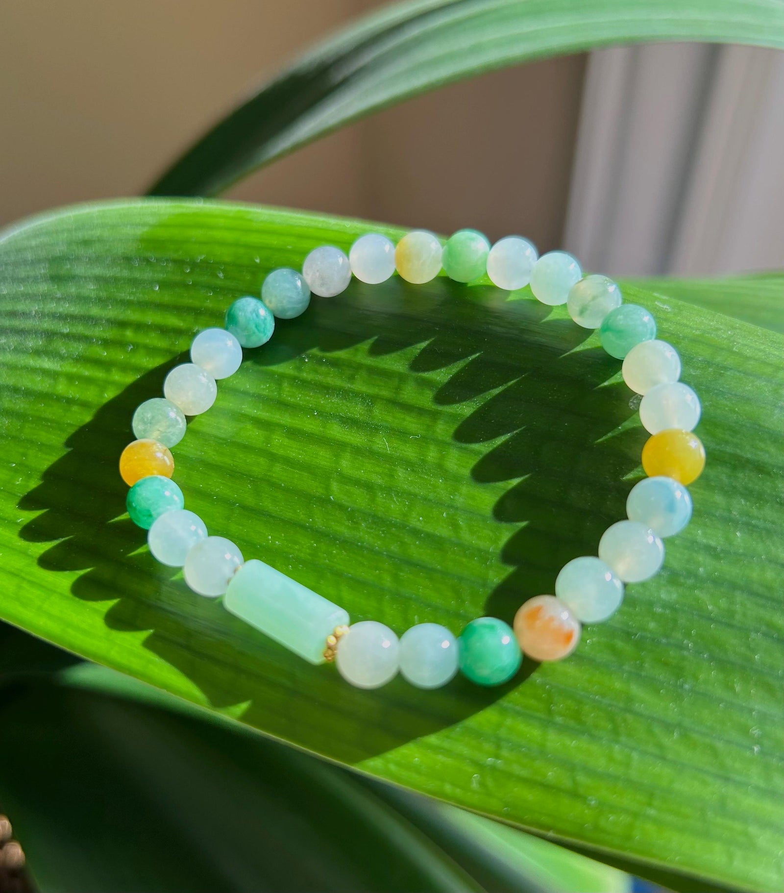 Jadeite Jade Beaded Bracelet Jewelry Natural Untreated Burmese Type A Icy Translucent Jadeite Multi-color Rainbow Feicui 6.2mm Handmade Gift