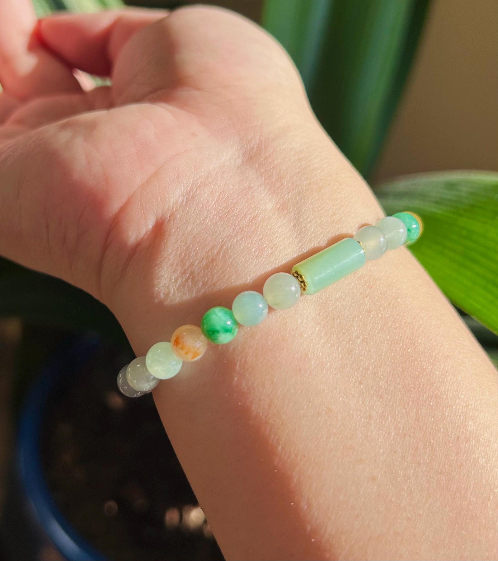 Jadeite Jade Beaded Bracelet Jewelry Natural Untreated Burmese Type A Icy Translucent Jadeite Multi-color Rainbow Feicui 6.2mm Handmade Gift