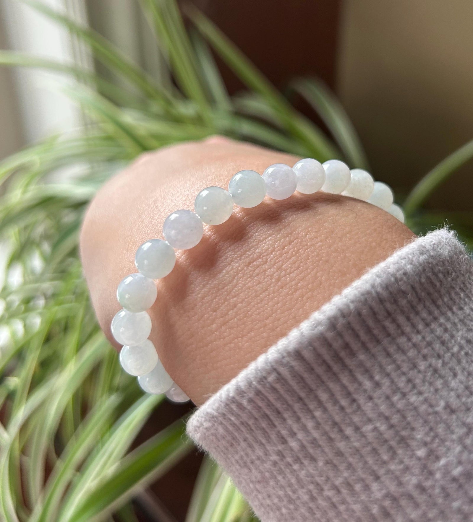 Jadeite Beaded Bracelet Jade Jewelry Perfect Gift for Her Natural Burmese Type A Translucent Icy White & Sweet Green Jadeite 7mm Handcrafted