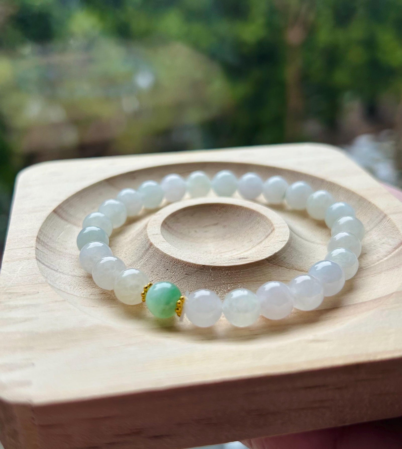 Jadeite Beaded Bracelet Jade Jewelry Perfect Gift for Her Natural Burmese Type A Translucent Icy White & Sweet Green Jadeite 7mm Handcrafted
