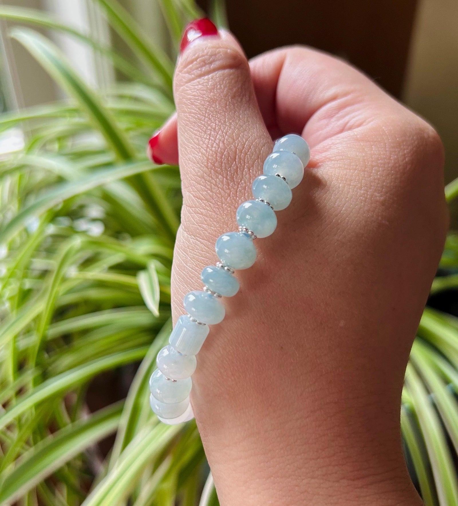 Jadeite Jade Beaded Bracelet Jewelry Gift for Her Burmese Natural High Translucency Type A Icy Blue Gradient Color 8.5mm Handmade in Canada