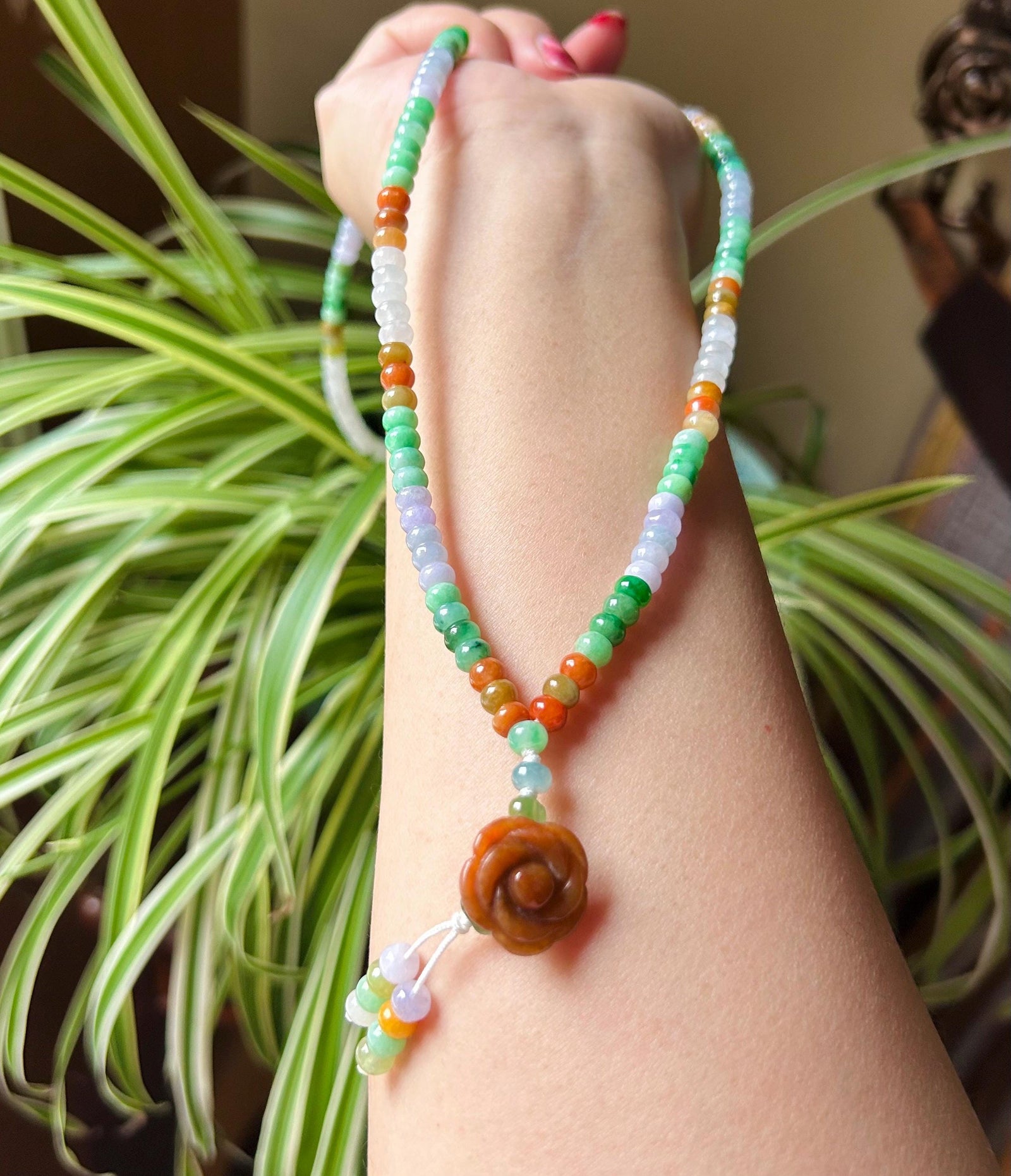 Jadeite Jade Beaded Necklace Handmade Jewelry Gift for Her Authentic Grade A Icy Translucent Burmese Multicolor Jadeite Sweater Necklace