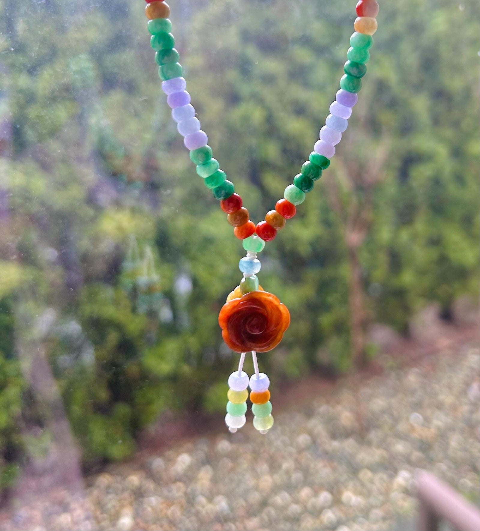 Jadeite Jade Beaded Necklace Handmade Jewelry Gift for Her Authentic Grade A Icy Translucent Burmese Multicolor Jadeite Sweater Necklace