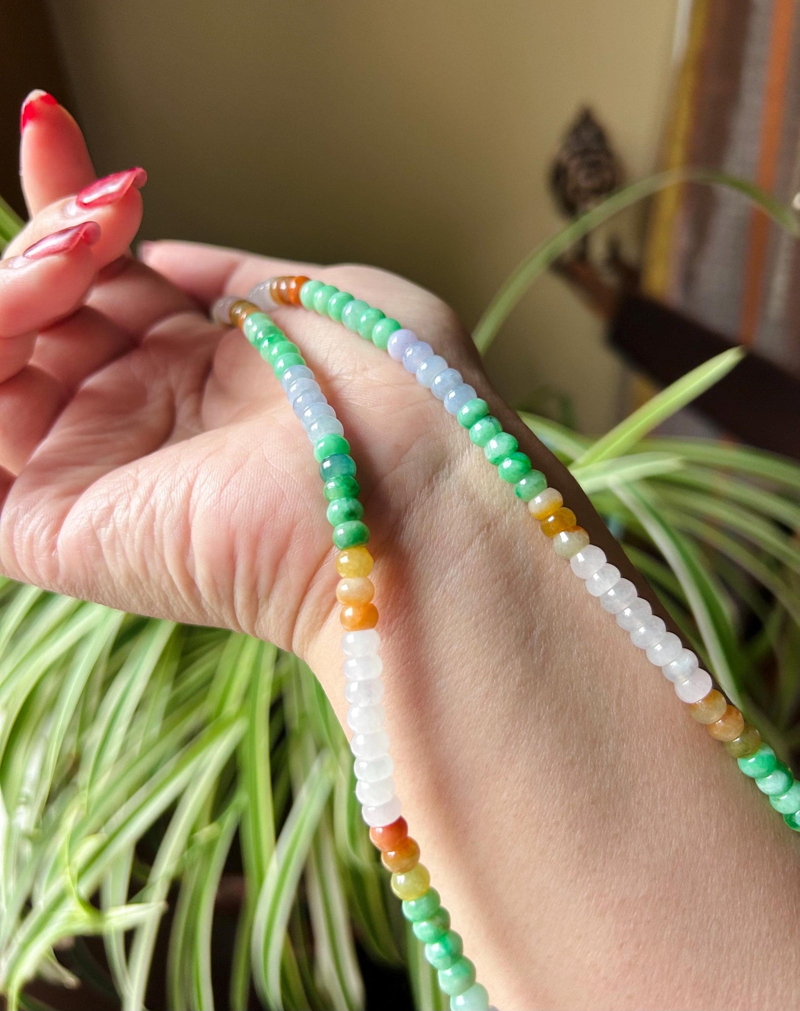 Jadeite Jade Beaded Necklace Handmade Jewelry Gift for Her Authentic Grade A Icy Translucent Burmese Multicolor Jadeite Sweater Necklace