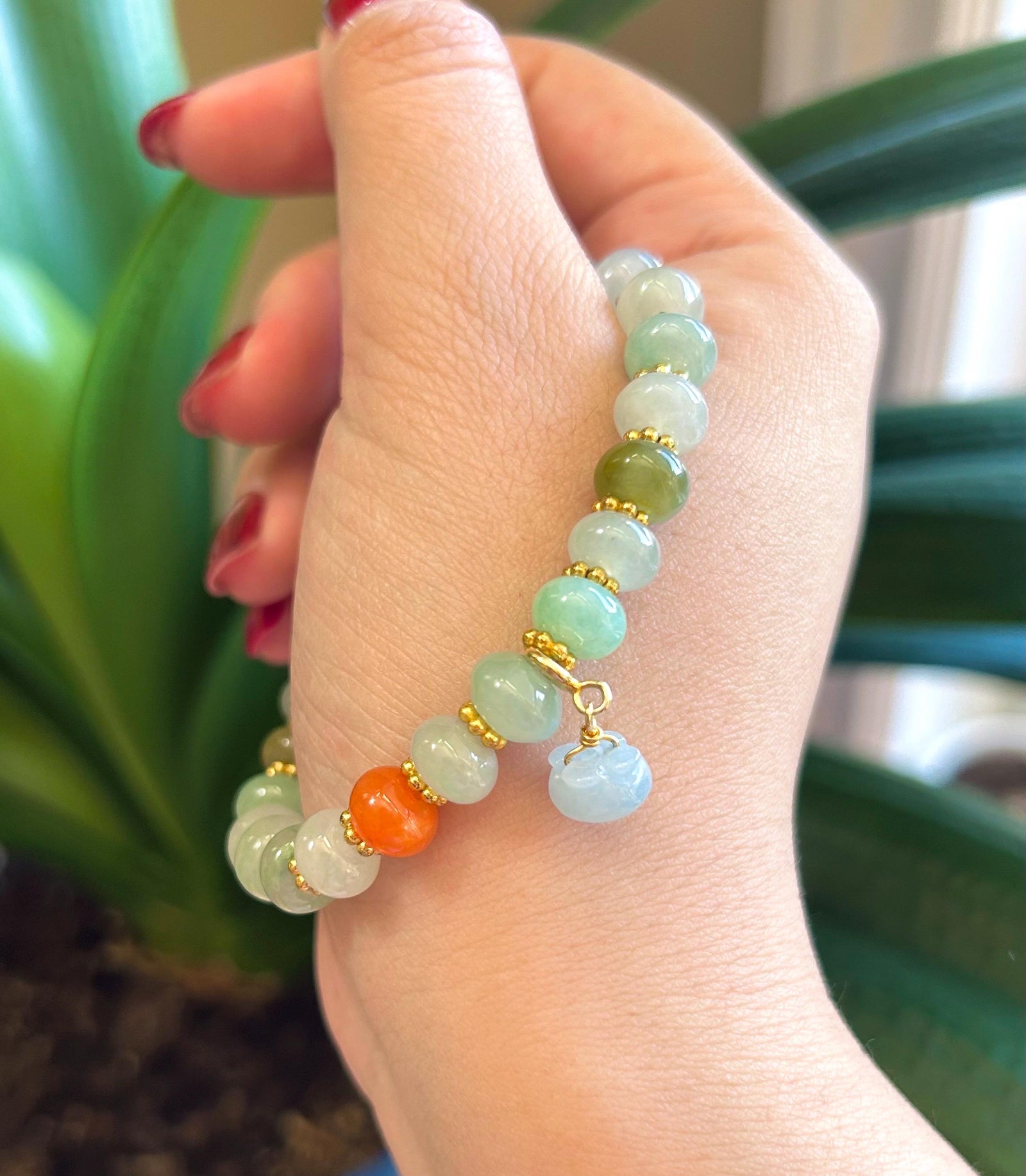 Jadeite Jade Beaded Bracelet Jewelry Natural Burmese Type A Icy Highly Translucent Jadeite Multi-color Candy Color 8mm Drum Bead Jade Gift