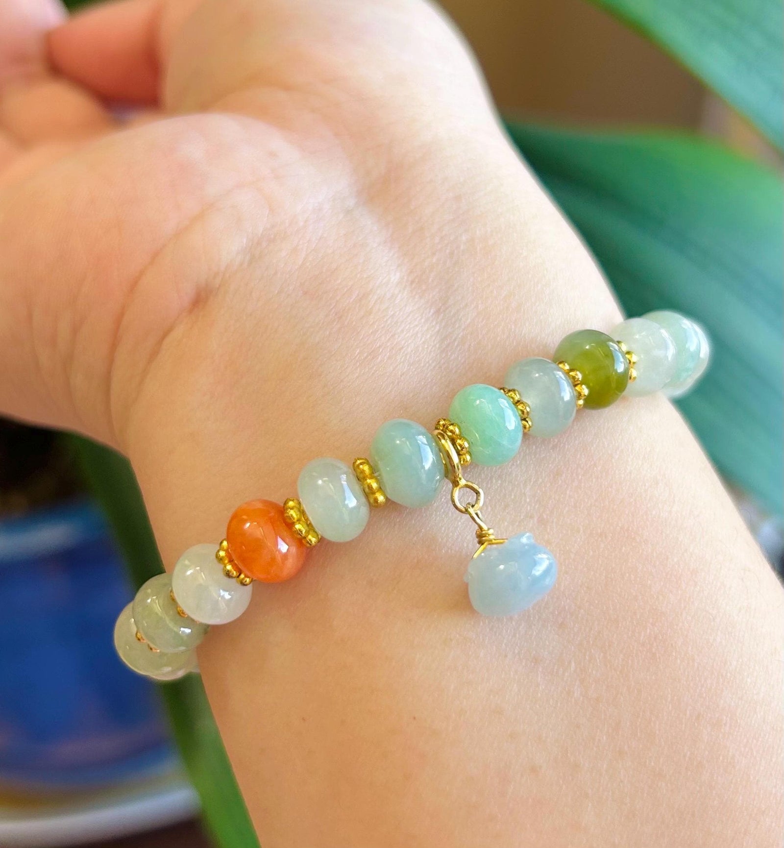 Jadeite Jade Beaded Bracelet Jewelry Natural Burmese Type A Icy Highly Translucent Jadeite Multi-color Candy Color 8mm Drum Bead Jade Gift