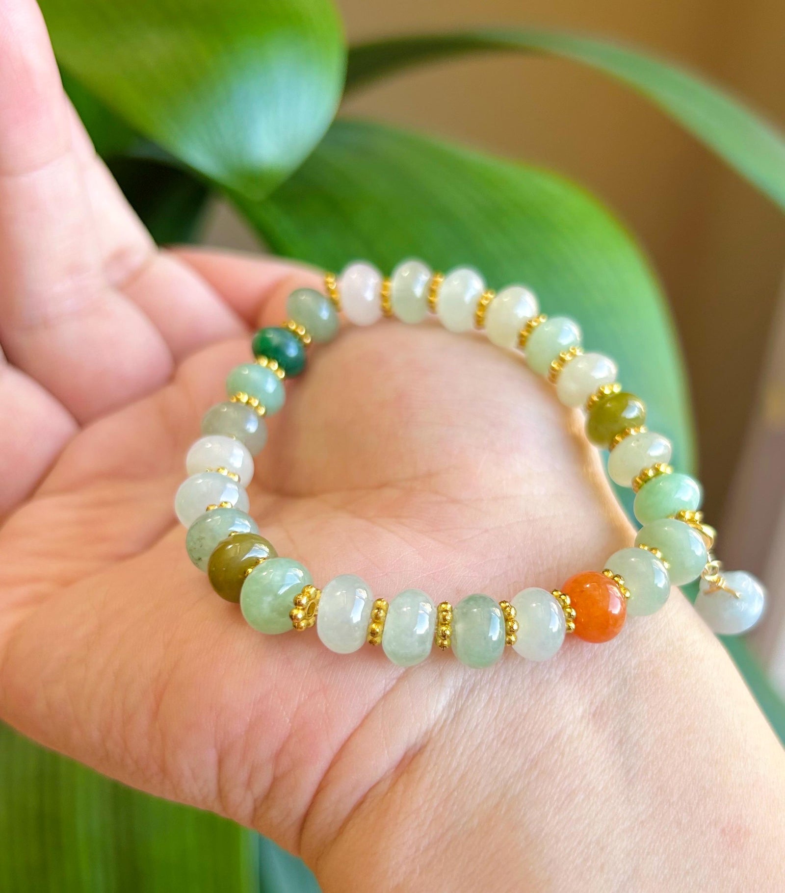 Jadeite Jade Beaded Bracelet Jewelry Natural Burmese Type A Icy Highly Translucent Jadeite Multi-color Candy Color 8mm Drum Bead Jade Gift