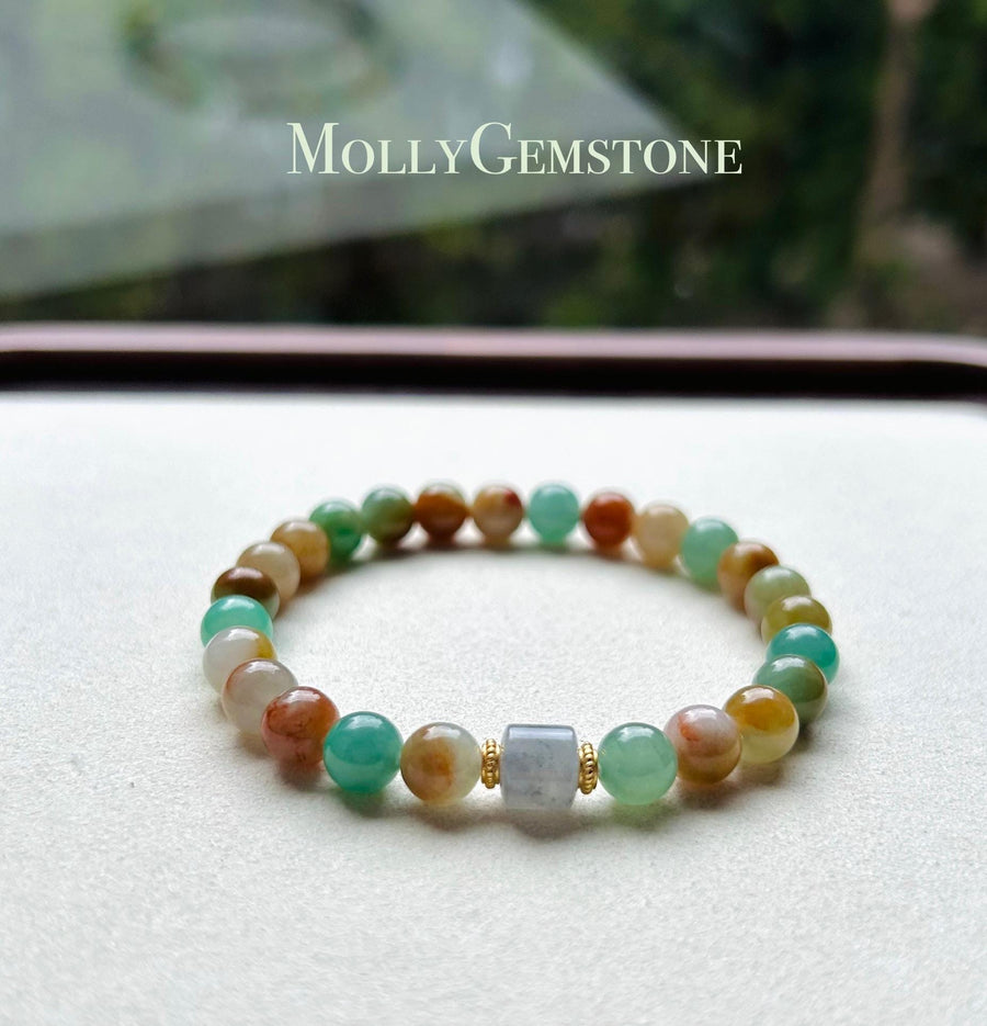 Jadeite Jade Beaded Bracelet Handmade Jewelry Gift for Her Natural Burmese Grade A Untreated Translucent Icy RARE MultiColor Jade 7mm