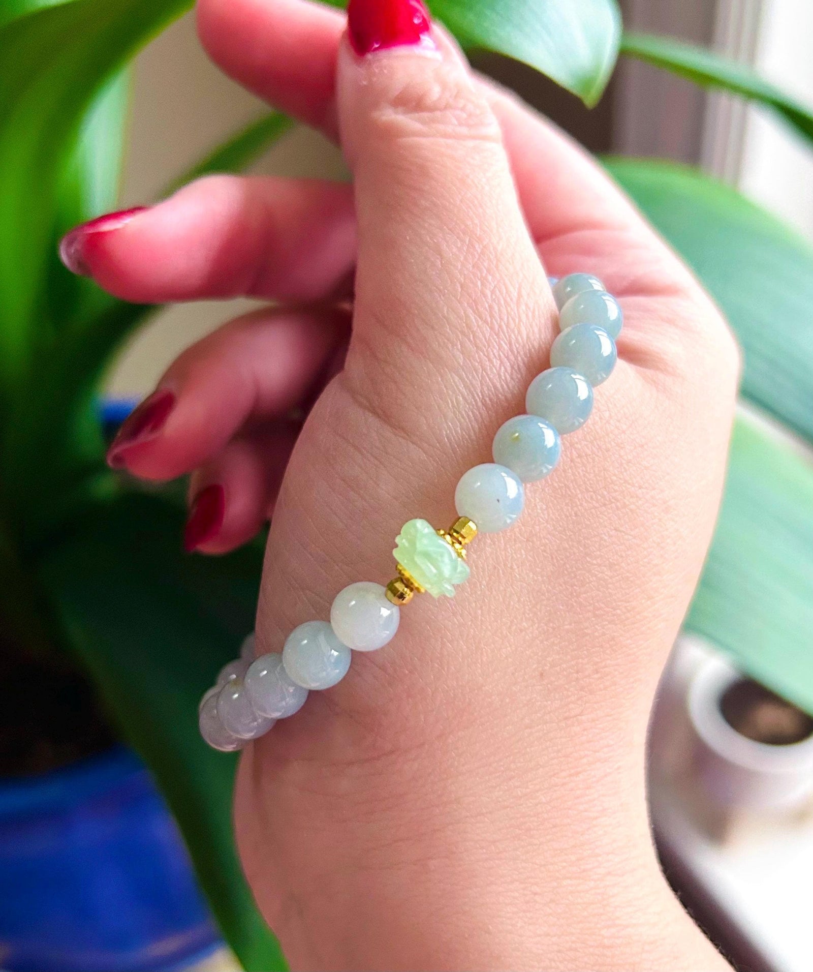 Jadeite Jade Beaded Bracelet Jewelry Authentic Untreated Icy Translucent Type A Burmese RARE Lavender Purple Yellow Floral 7mm Jadeite Gift