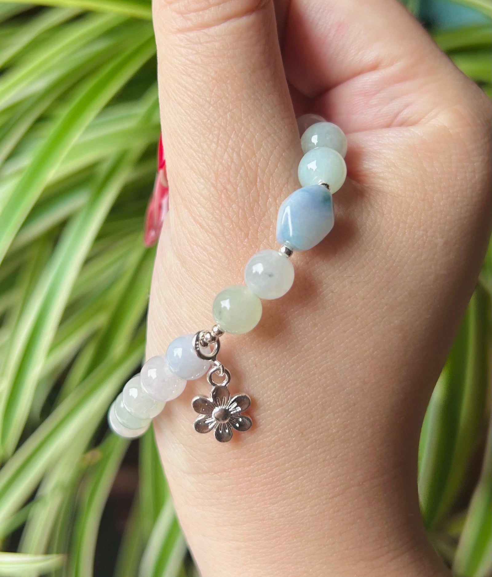 Jadeite Jade Beaded Bracelet Handmade Jewelry Gift for Her Authentic Burmese Grade A Icy Translucent Lavender Purple, Green & Blue 7.3mm