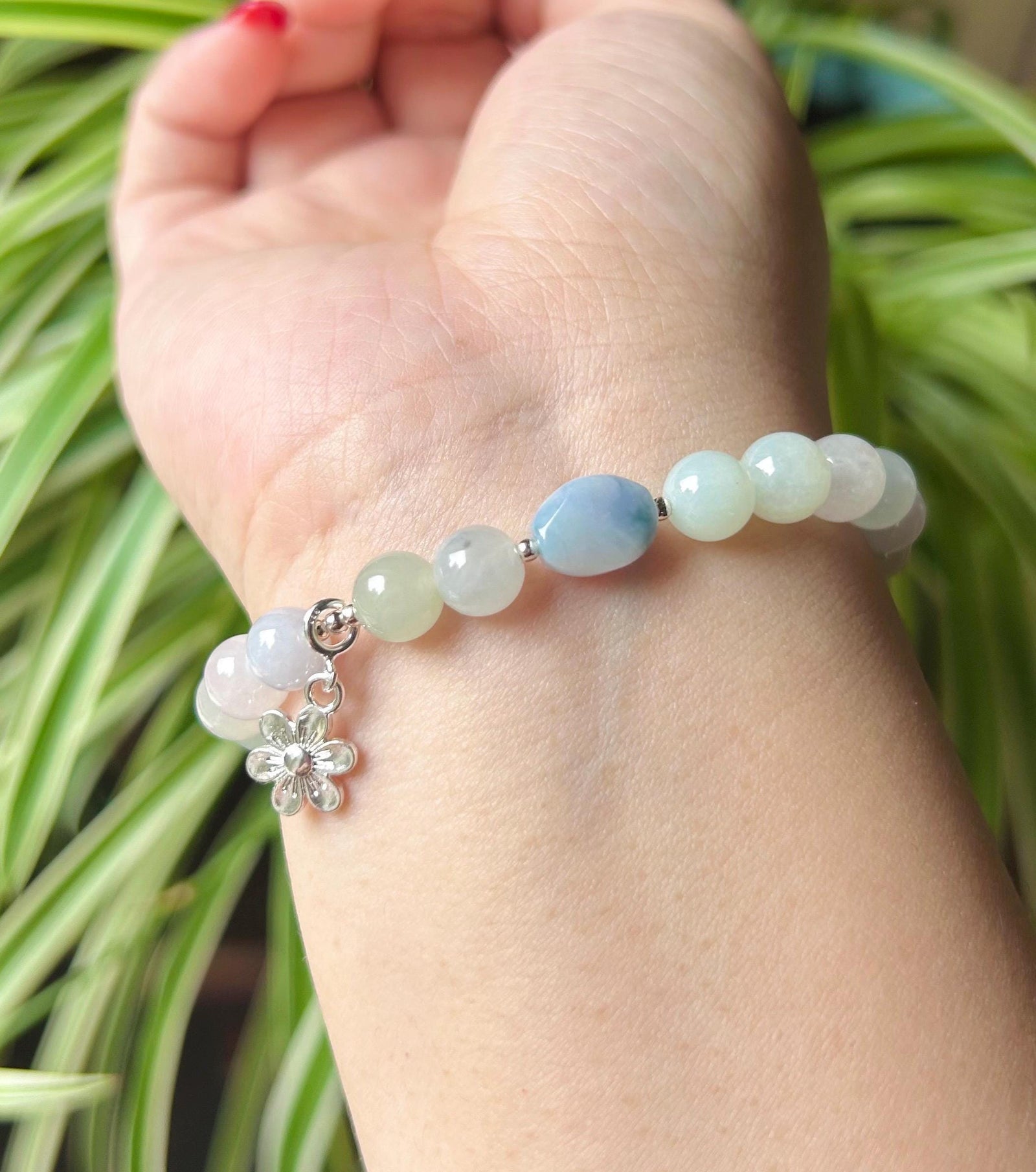 Jadeite Jade Beaded Bracelet Handmade Jewelry Gift for Her Authentic Burmese Grade A Icy Translucent Lavender Purple, Green & Blue 7.3mm