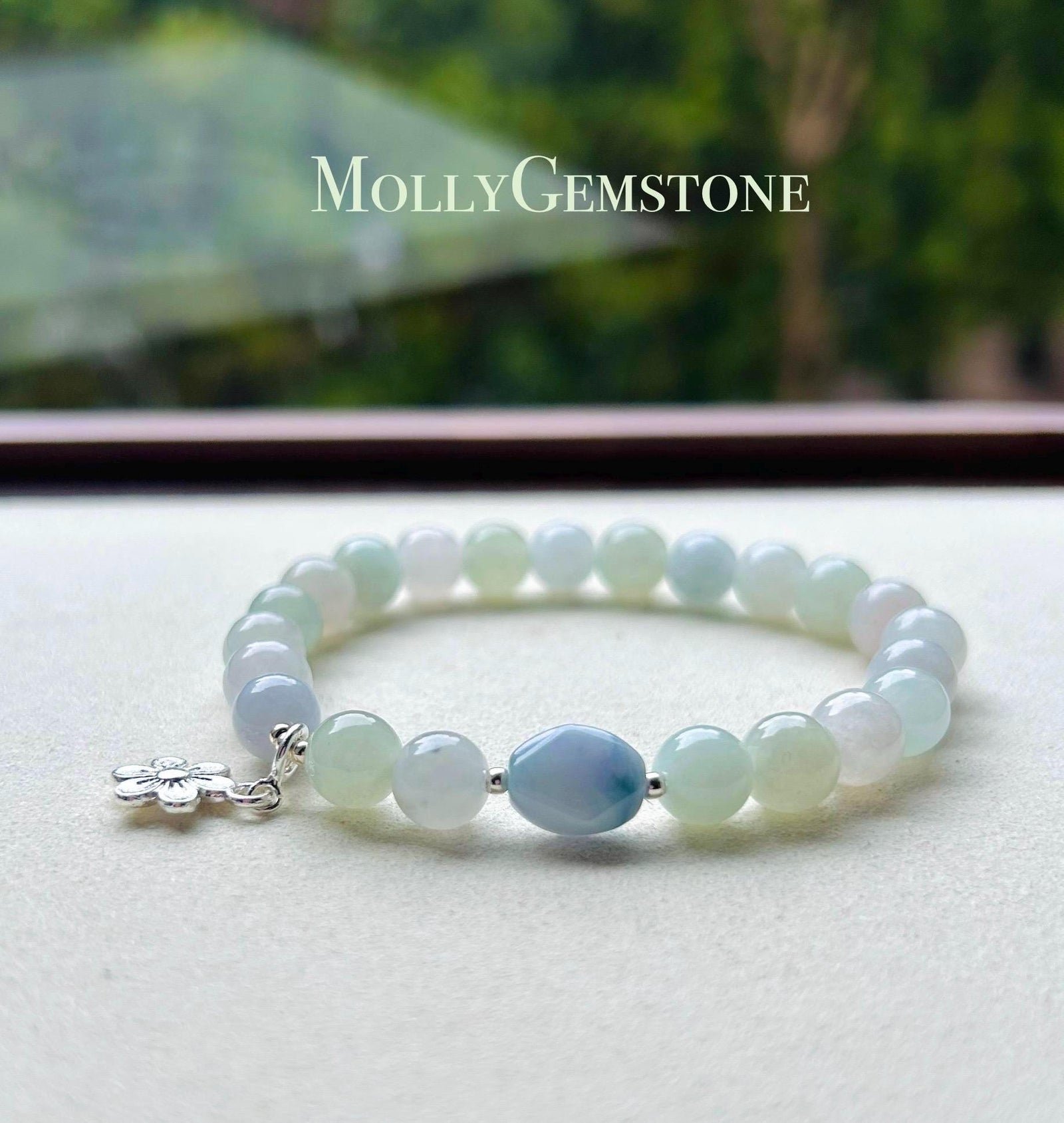 Jadeite Jade Beaded Bracelet Handmade Jewelry Gift for Her Authentic Burmese Grade A Icy Translucent Lavender Purple, Green & Blue 7.3mm