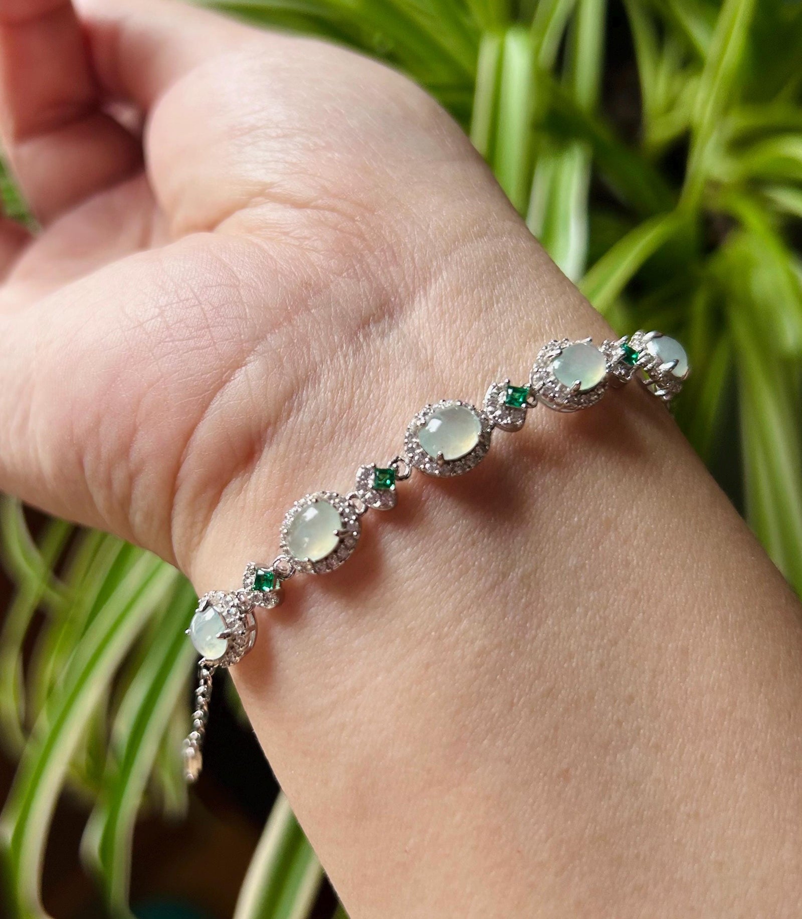 Jadeite Jade Bracelet Jewelry Authentic Untreated Icy Highly Translucent Burmese Type A Jadeite Icy White Jadeite & Sterling Silver