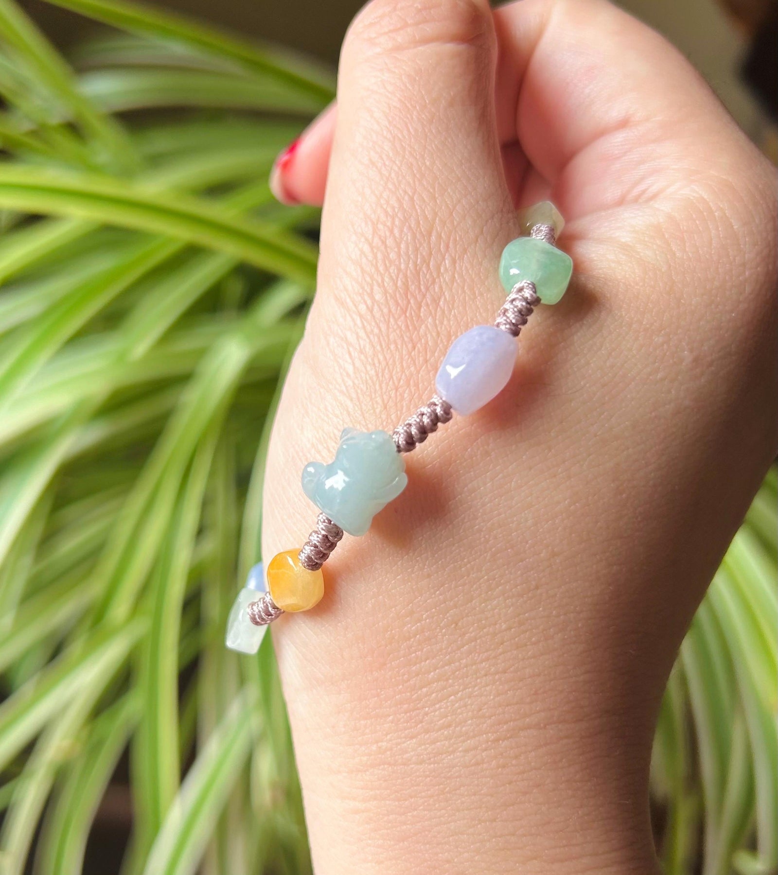 Jadeite Jade Bracelet Jewelry Gift Untreated Burmese Translucent Icy Multicolor Type A Hand-woven Cute Kitty Multi-Shape Beads Bracelet Gift