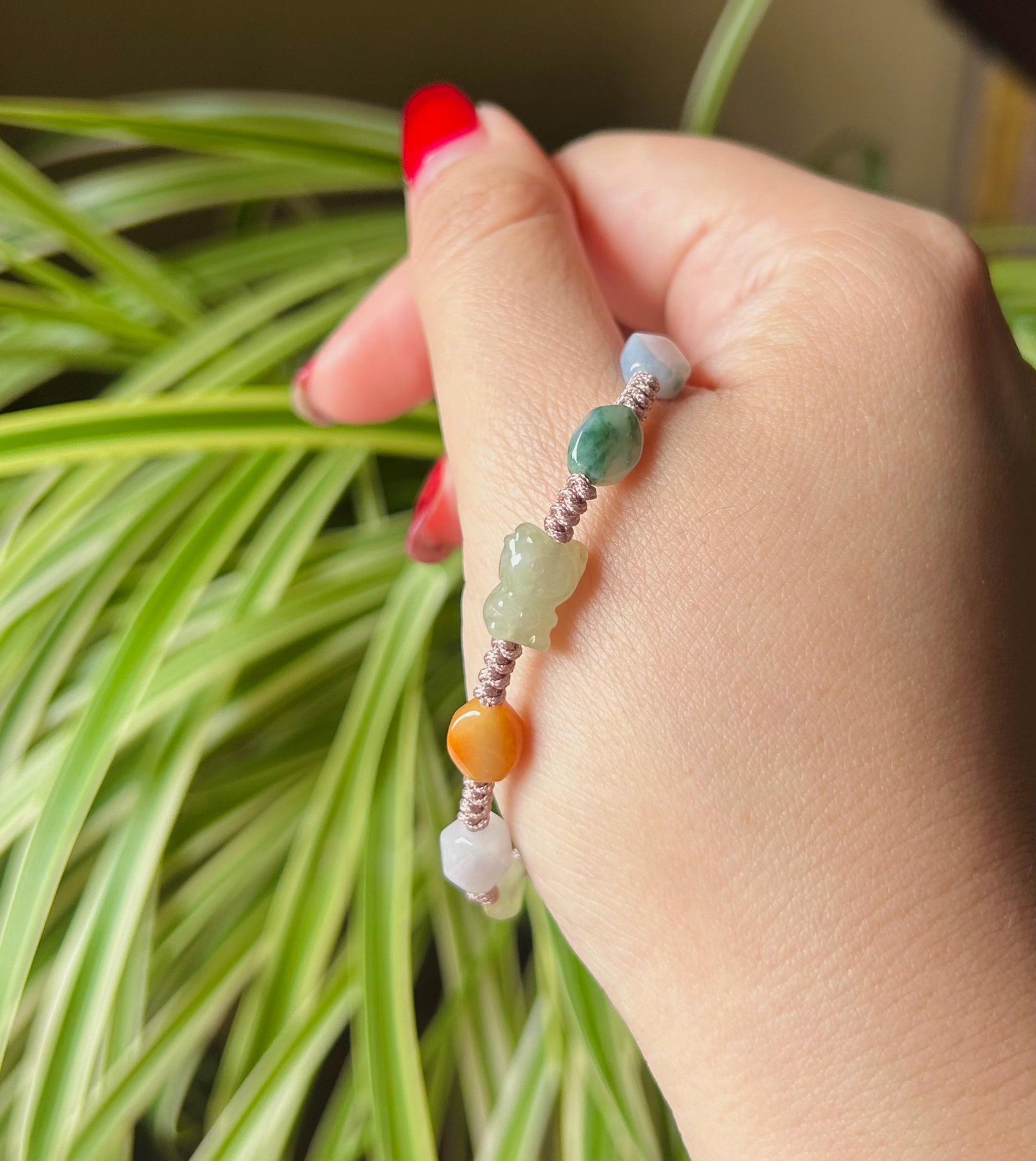 Jadeite Jade Bracelet Jewelry Gift Untreated Burmese Translucent Icy Multicolor Type A Hand-woven Cute Kitty Multi-Shape Beads Bracelet Gift