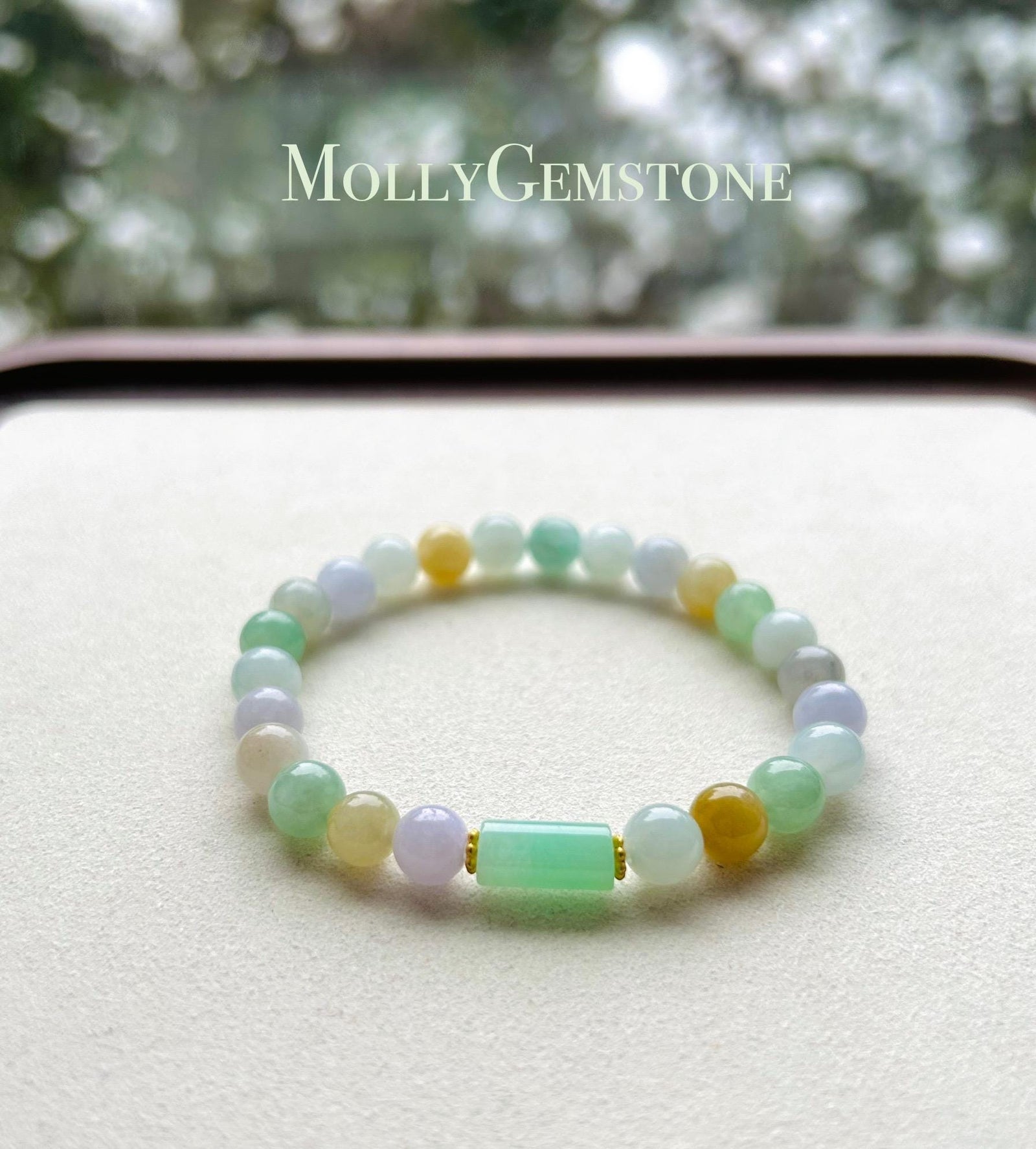Jadeite Jade Beaded Bracelet Jewelry Natural Burmese Type A Icy Translucent Jadeite Multi-color Rainbow Feicui 7mm Handmade Gift