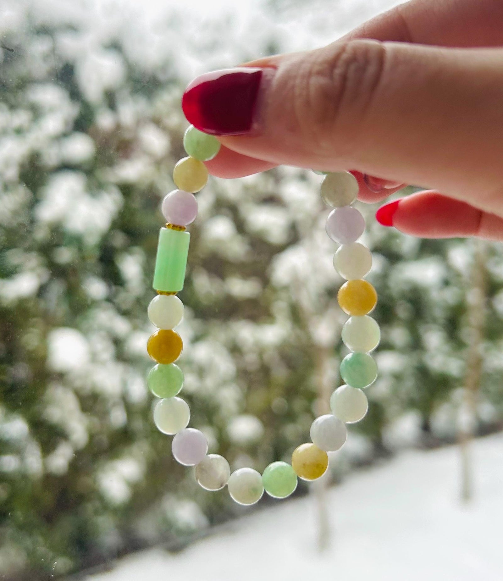 Jadeite Jade Beaded Bracelet Jewelry Natural Burmese Type A Icy Translucent Jadeite Multi-color Rainbow Feicui 7mm Handmade Gift