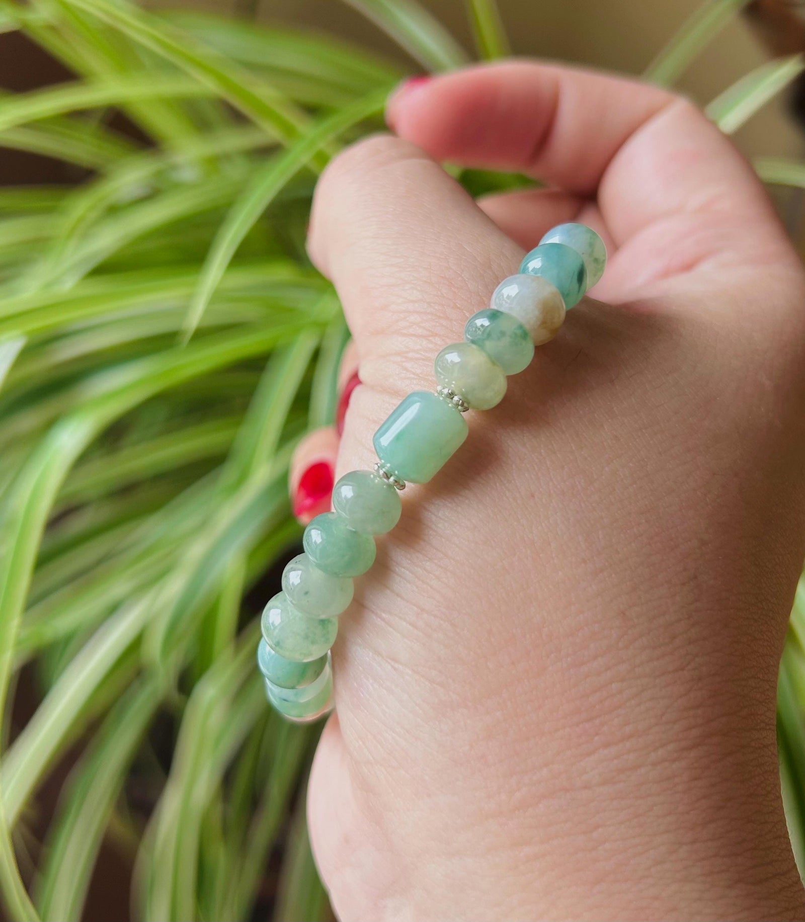 Jadeite Jade Beaded Bracelet Jewelry Natural Burmese Type A Icy High Translucency Jadeite RARE Multi-color 8.5mm Drum Bead Handmade Gift