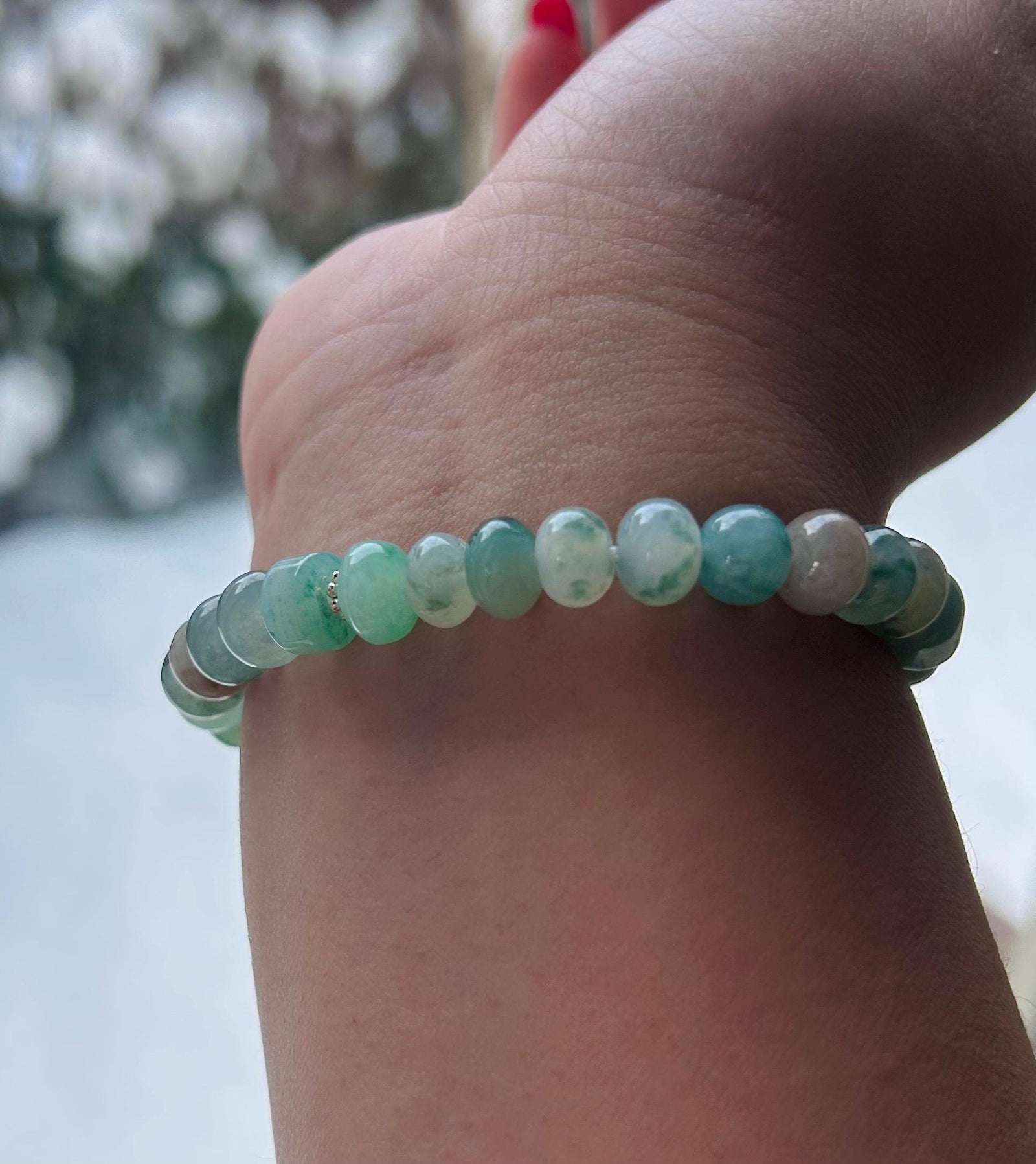 Jadeite Jade Beaded Bracelet Jewelry Natural Burmese Type A Icy High Translucency Jadeite RARE Multi-color 8.5mm Drum Bead Handmade Gift