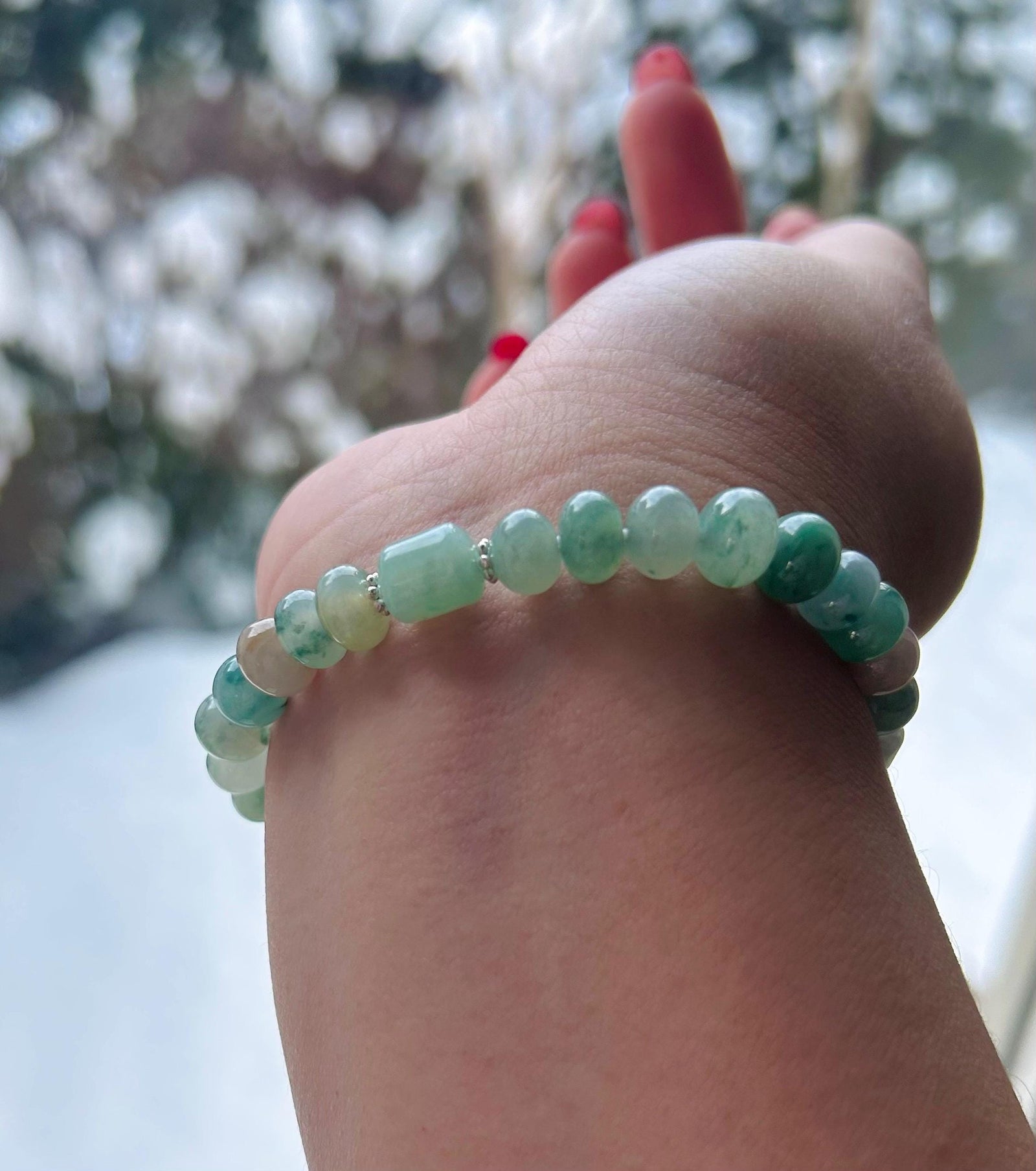 Jadeite Jade Beaded Bracelet Jewelry Natural Burmese Type A Icy High Translucency Jadeite RARE Multi-color 8.5mm Drum Bead Handmade Gift