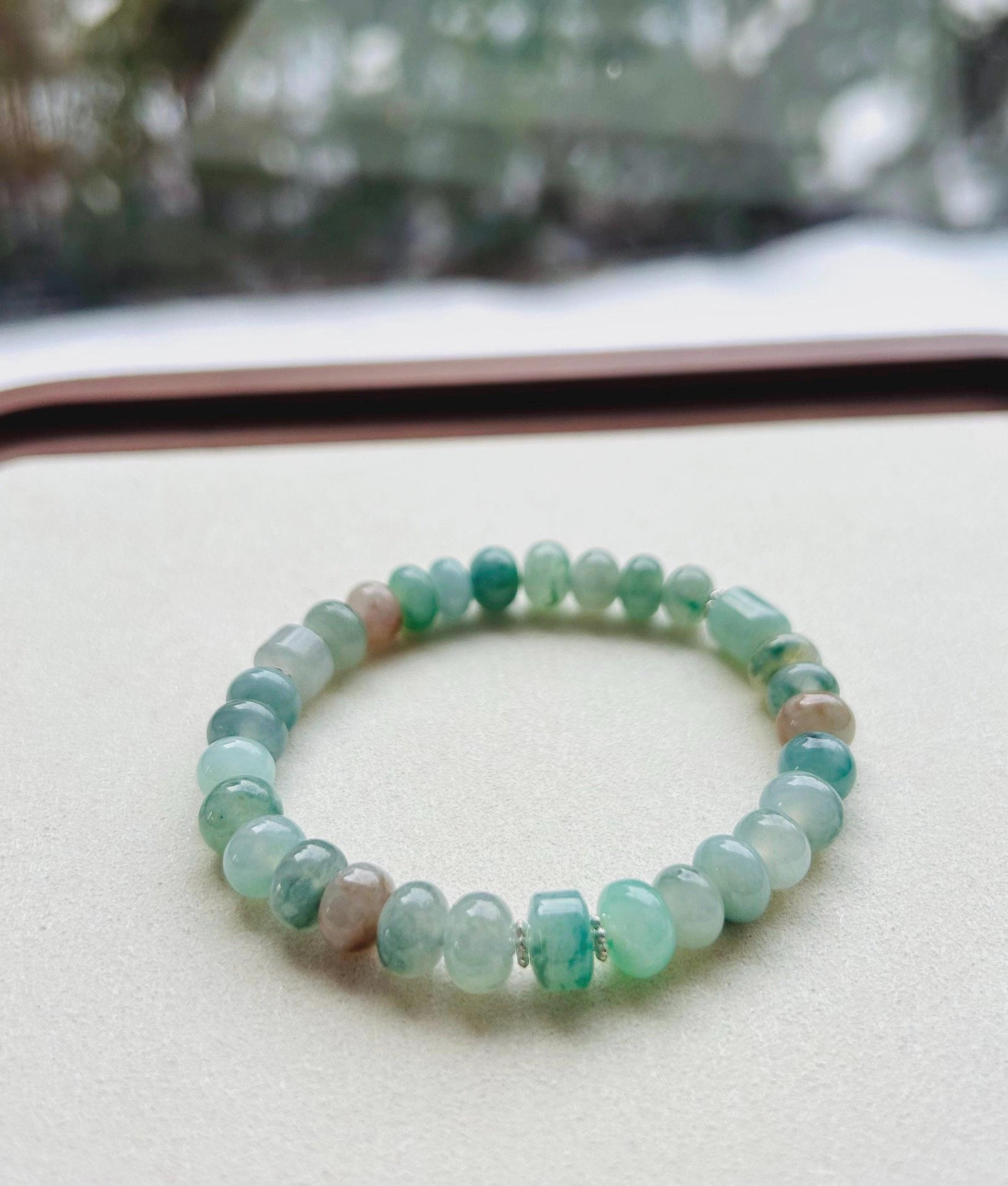 Jadeite Jade Beaded Bracelet Jewelry Natural Burmese Type A Icy High Translucency Jadeite RARE Multi-color 8.5mm Drum Bead Handmade Gift