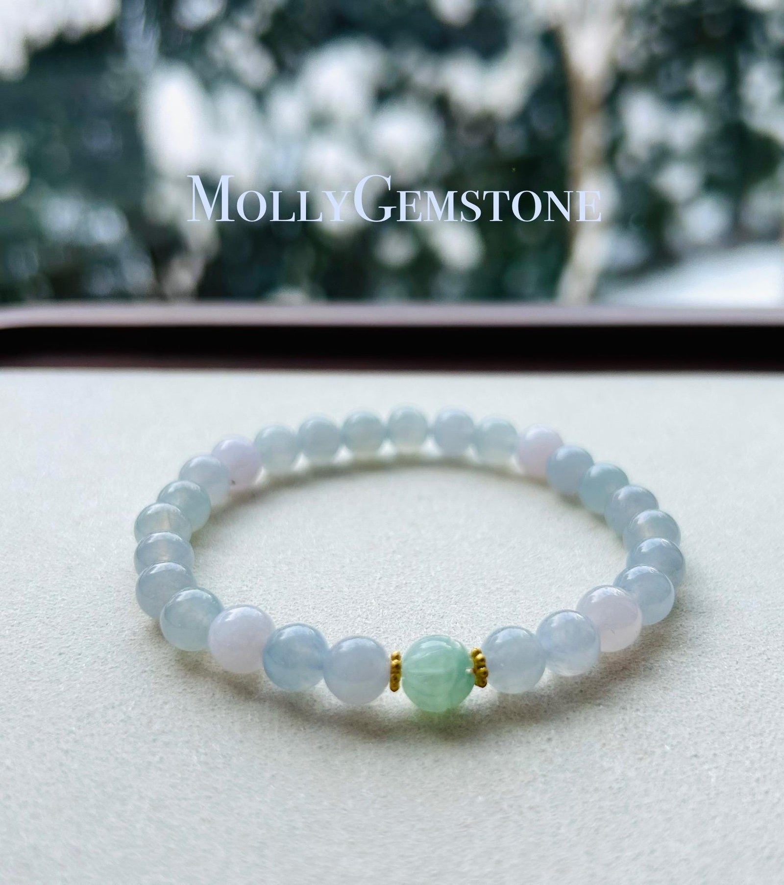 Jadeite Jade Beaded Bracelet Jewelry Untreated Icy Super High Translucency Type A Burmese Lavender Pink Purple & Blue 6.8mm Gift for Her