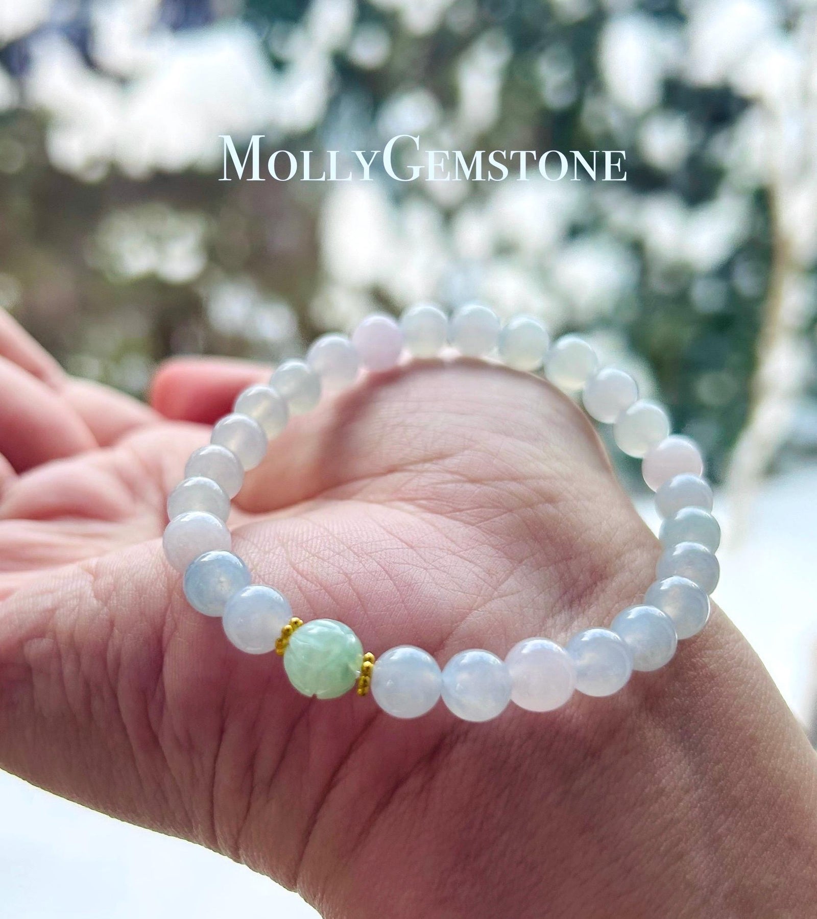 Jadeite Jade Beaded Bracelet Jewelry Untreated Icy Super High Translucency Type A Burmese Lavender Pink Purple & Blue 6.8mm Gift for Her