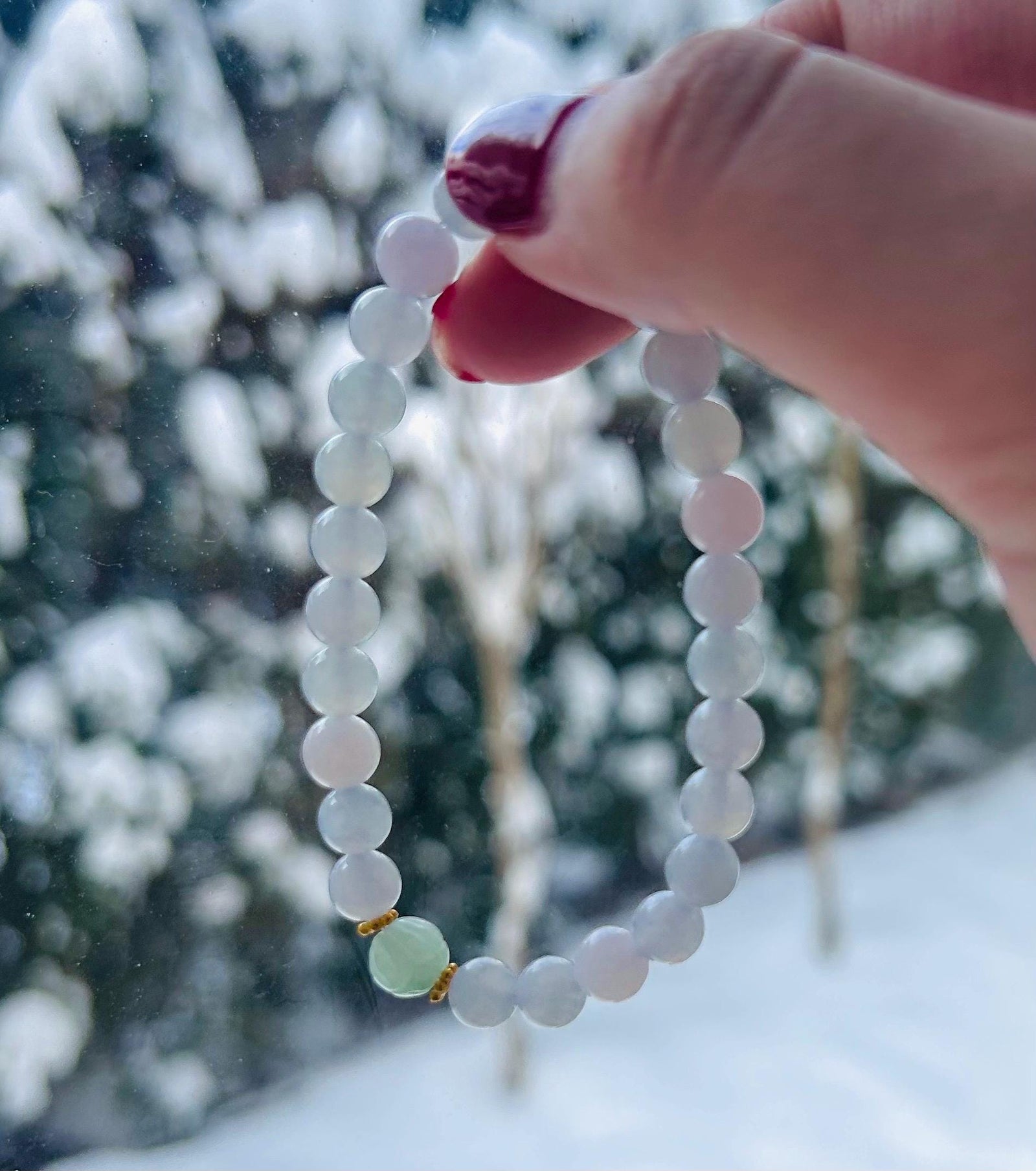 Jadeite Jade Beaded Bracelet Jewelry Untreated Icy Super High Translucency Type A Burmese Lavender Pink Purple & Blue 6.8mm Gift for Her