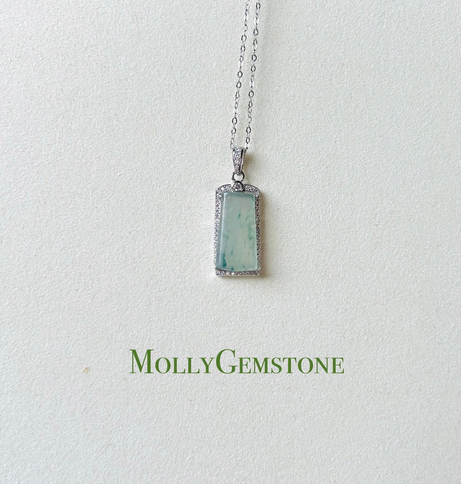 Jadeite Jade Pendant Sterling Silver Necklace Jewelry Gift for Her Burmese Untreated Type A Highly Translucent Icy Blue Floral Jade