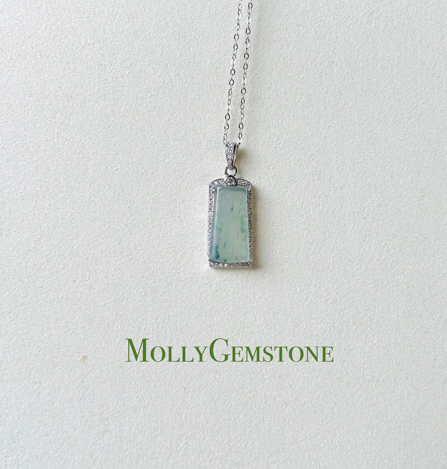Jadeite Jade Pendant Sterling Silver Necklace Jewelry Gift for Her Burmese Untreated Type A Highly Translucent Icy Blue Floral Jade