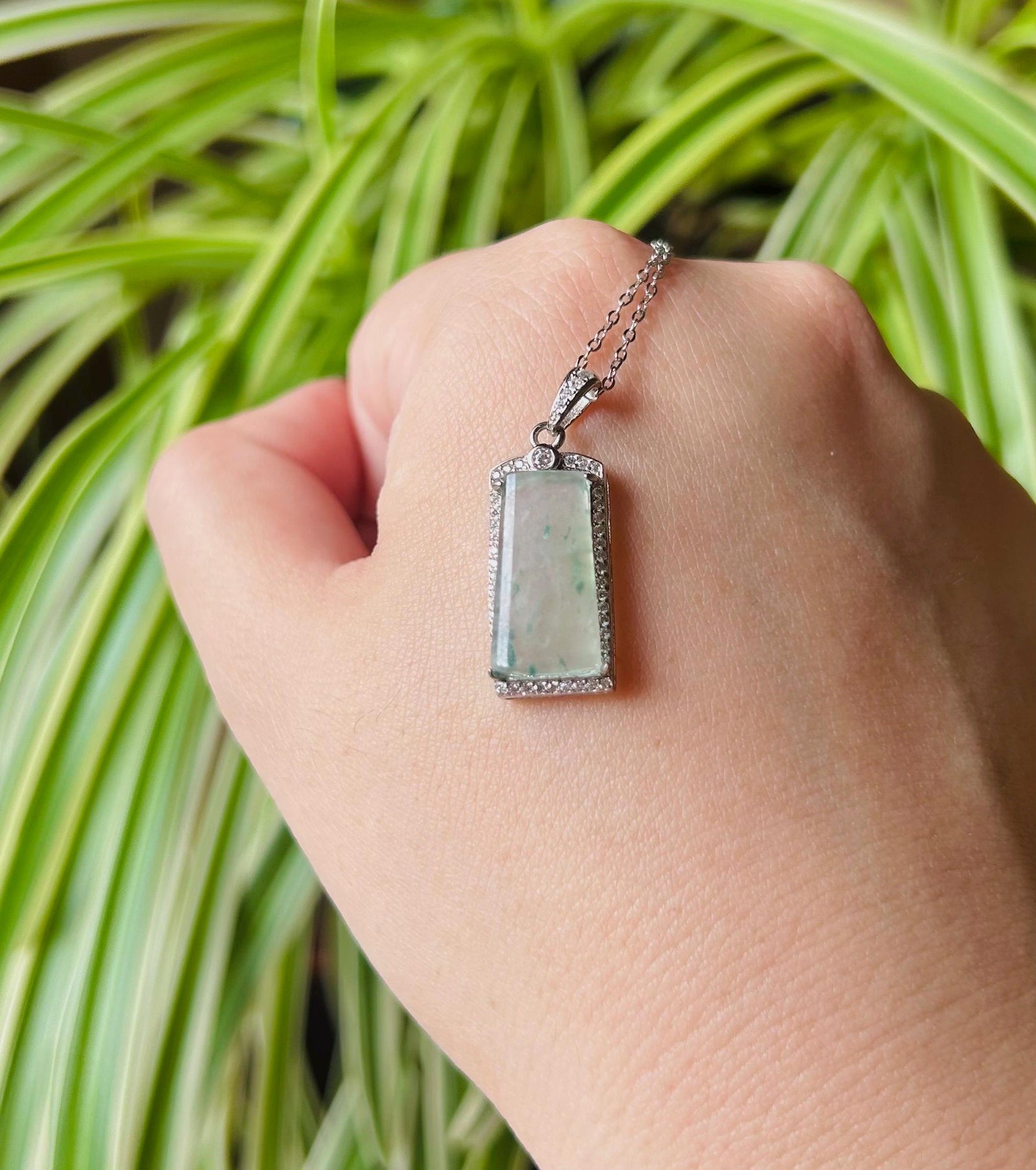 Jadeite Jade Pendant Sterling Silver Necklace Jewelry Gift for Her Burmese Untreated Type A Highly Translucent Icy Blue Floral Jade