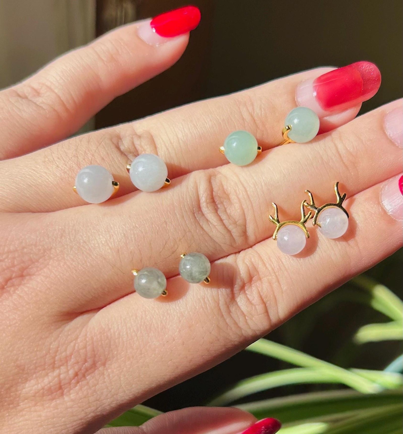 Jadeite Jade Stud Earrings Handmade Jewelry Gift for Her Natural Burmese Type A Highly Translucent Icy Jade Earrings Sterling Silver FeiCui