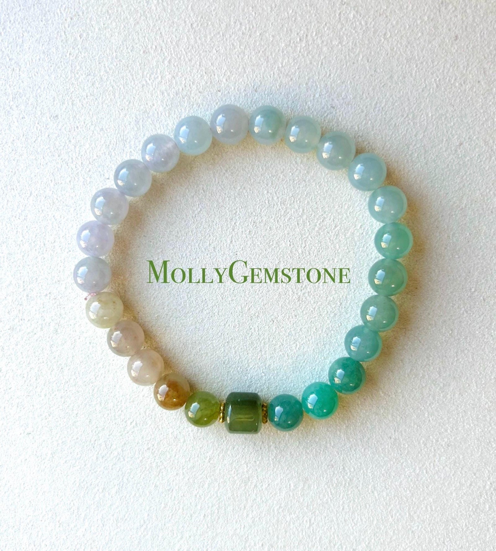 Jadeite Jade Beaded Bracelet Jewelry Natural Burmese Type A Icy Highly Translucent Jadeite MultiColor Rainbow Feicui 7mm Handmade Gift