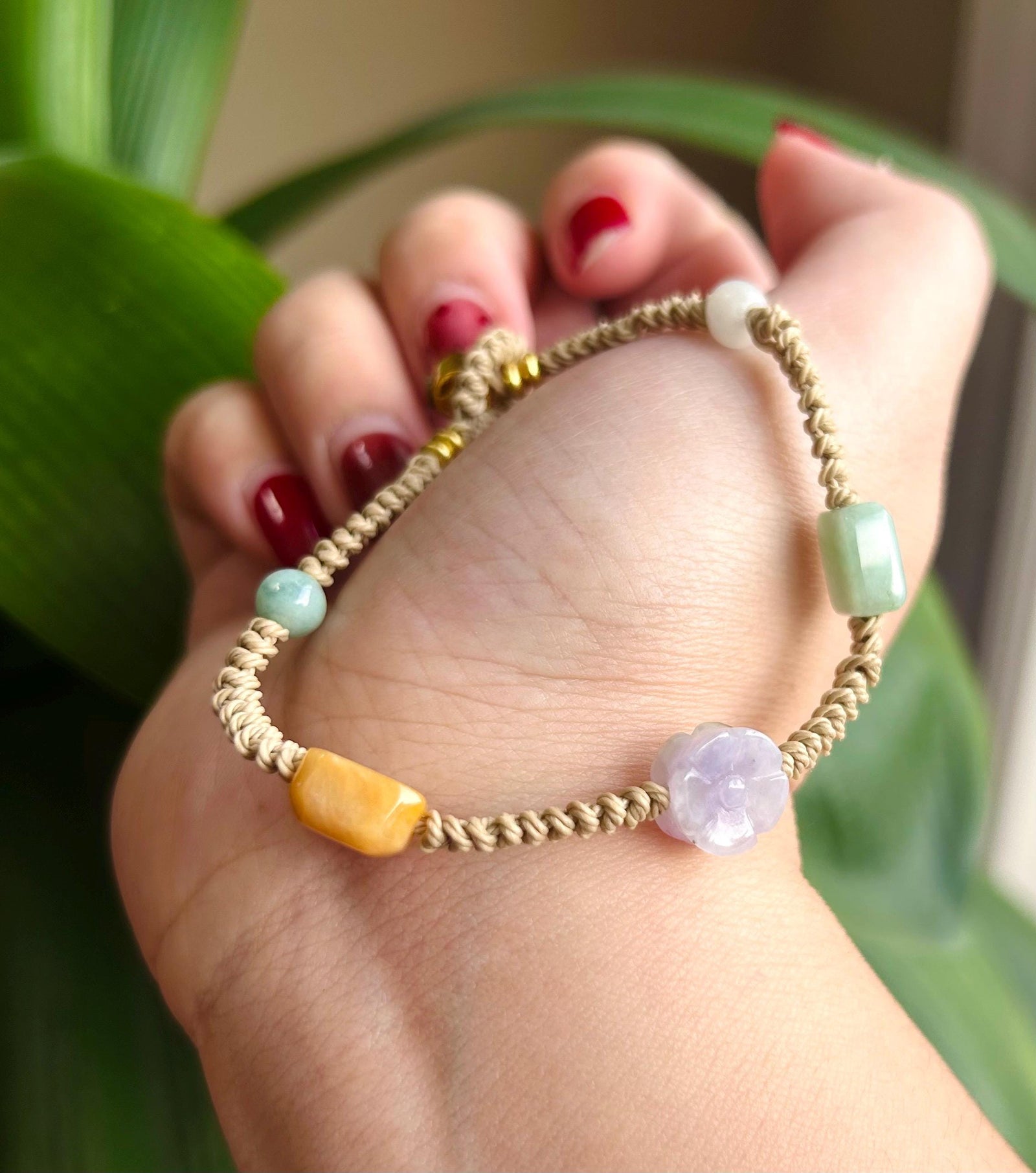 Jadeite Jade Braided Bracelet Jewelry Gift Untreated Burmese Jadeite Translucen Icy Multicolor Type A Handwoven Money Flower Bracelet (有钱花)