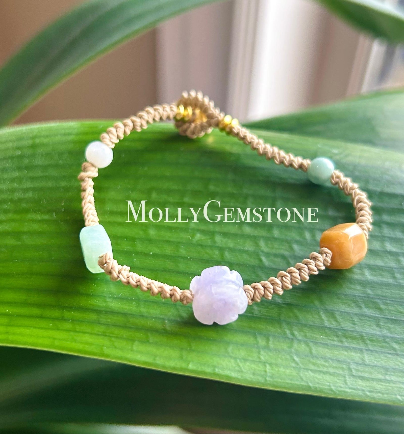 Jadeite Jade Braided Bracelet Jewelry Gift Untreated Burmese Jadeite Translucen Icy Multicolor Type A Handwoven Money Flower Bracelet (有钱花)