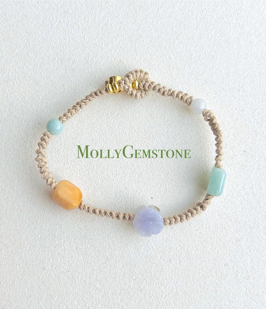 Jadeite Jade Braided Bracelet Jewelry Gift Untreated Burmese Jadeite Translucen Icy Multicolor Type A Handwoven Money Flower Bracelet (有钱花)