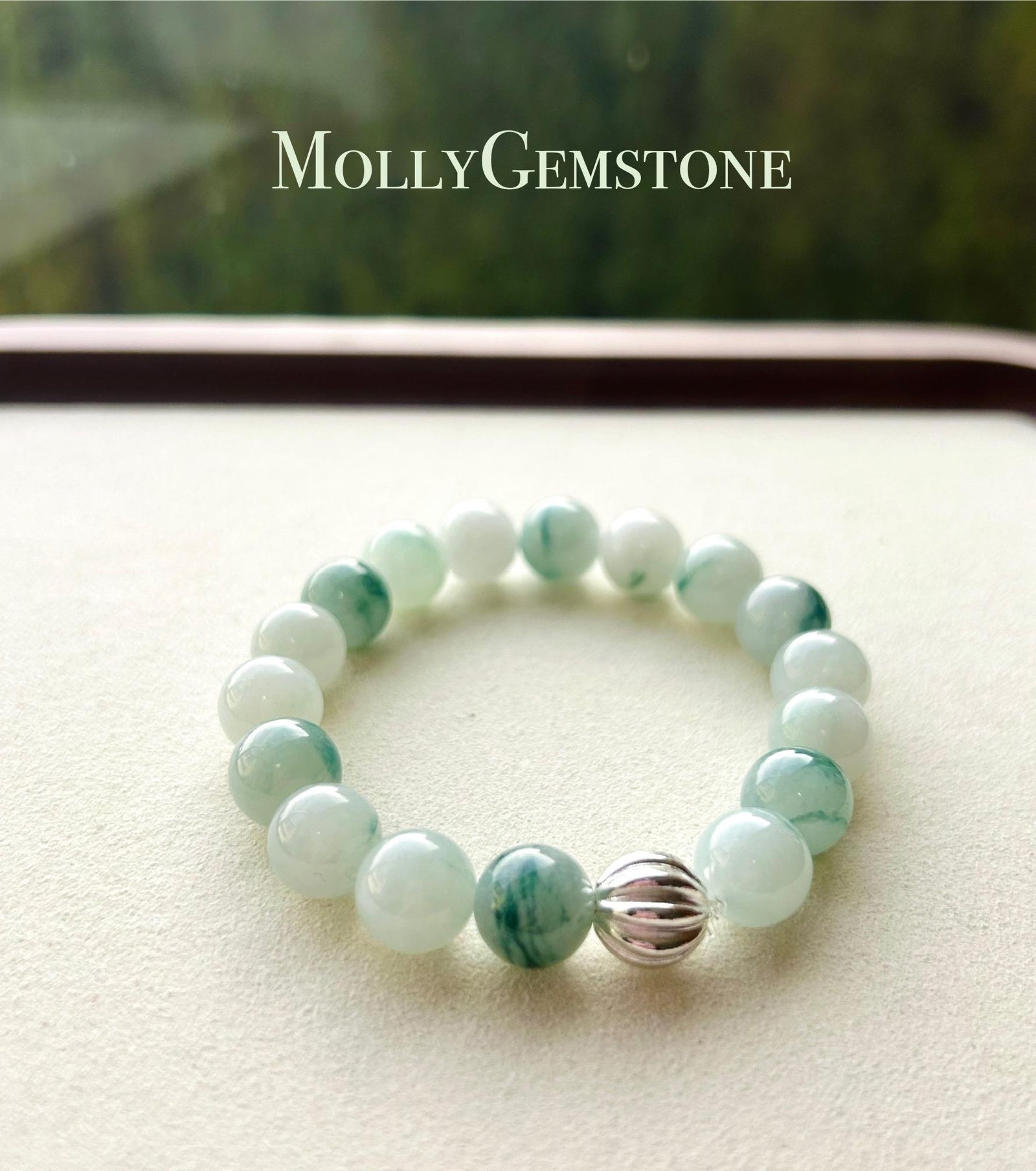 Jadeite Jade Beaded Bracelet Jewelry Authentic Untreated Genuine Type A Burmese Icy Translucent Blue Floral(蓝飘花) 10mm FeiCui Handemade Gift