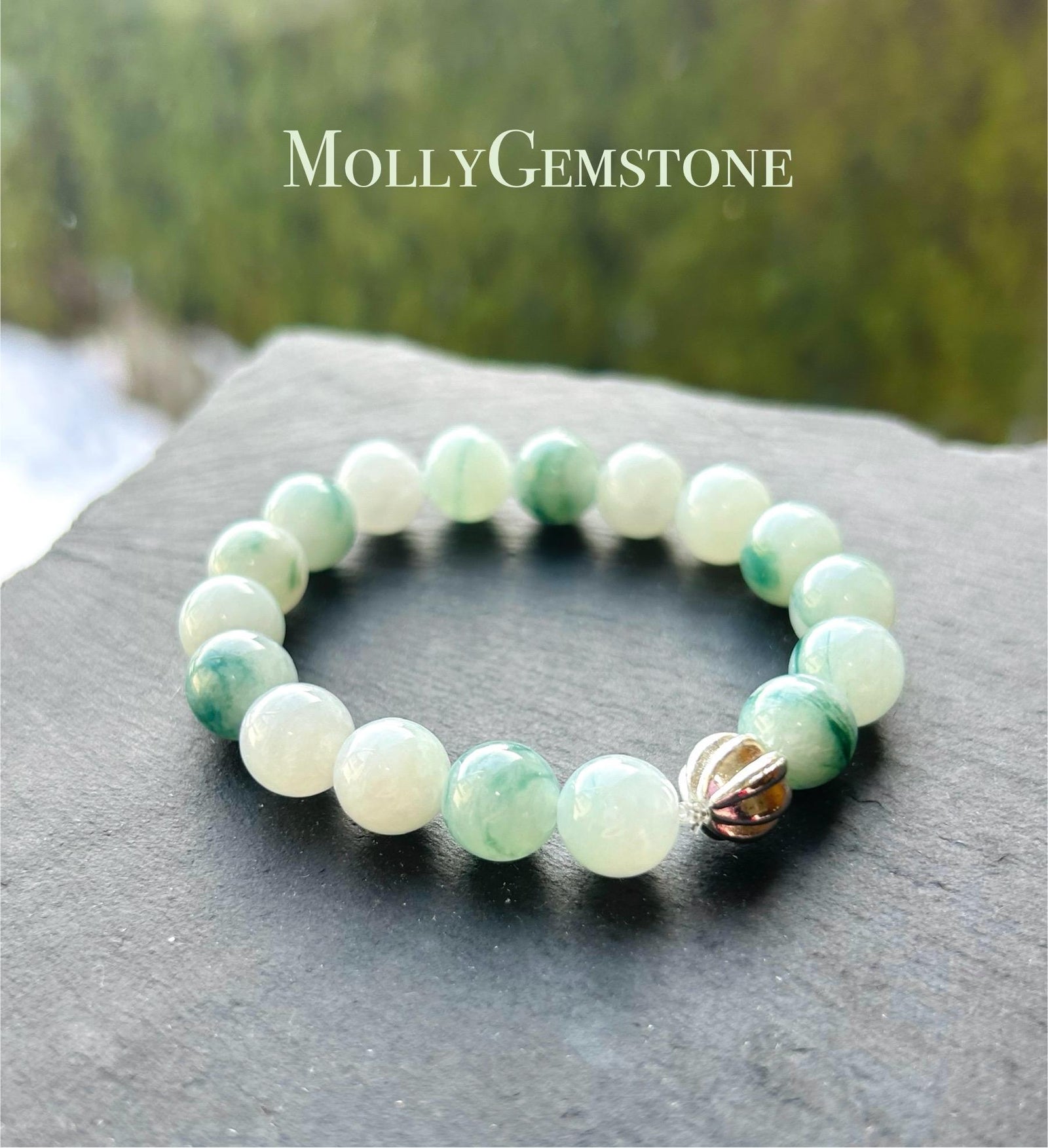 Jadeite Jade Beaded Bracelet Jewelry Authentic Untreated Genuine Type A Burmese Icy Translucent Blue Floral(蓝飘花) 10mm FeiCui Handemade Gift
