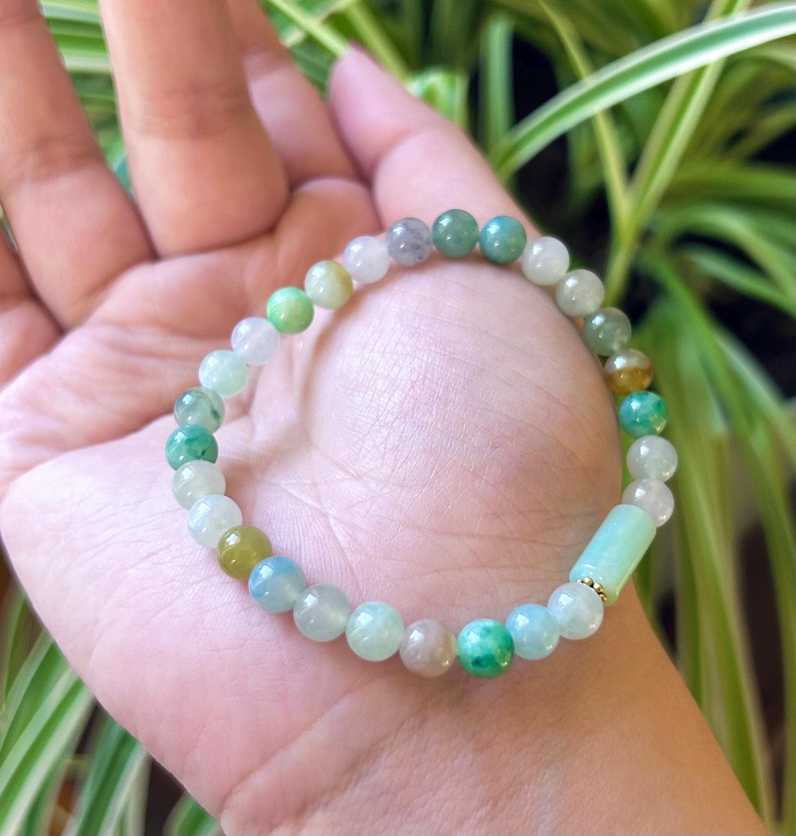 Jadeite Jade Beaded Bracelet Jewelry Natural Untreated Burmese Type A Icy Translucent Jadeite Multi-color Rainbow Feicui 6.2mm Handmade Gift